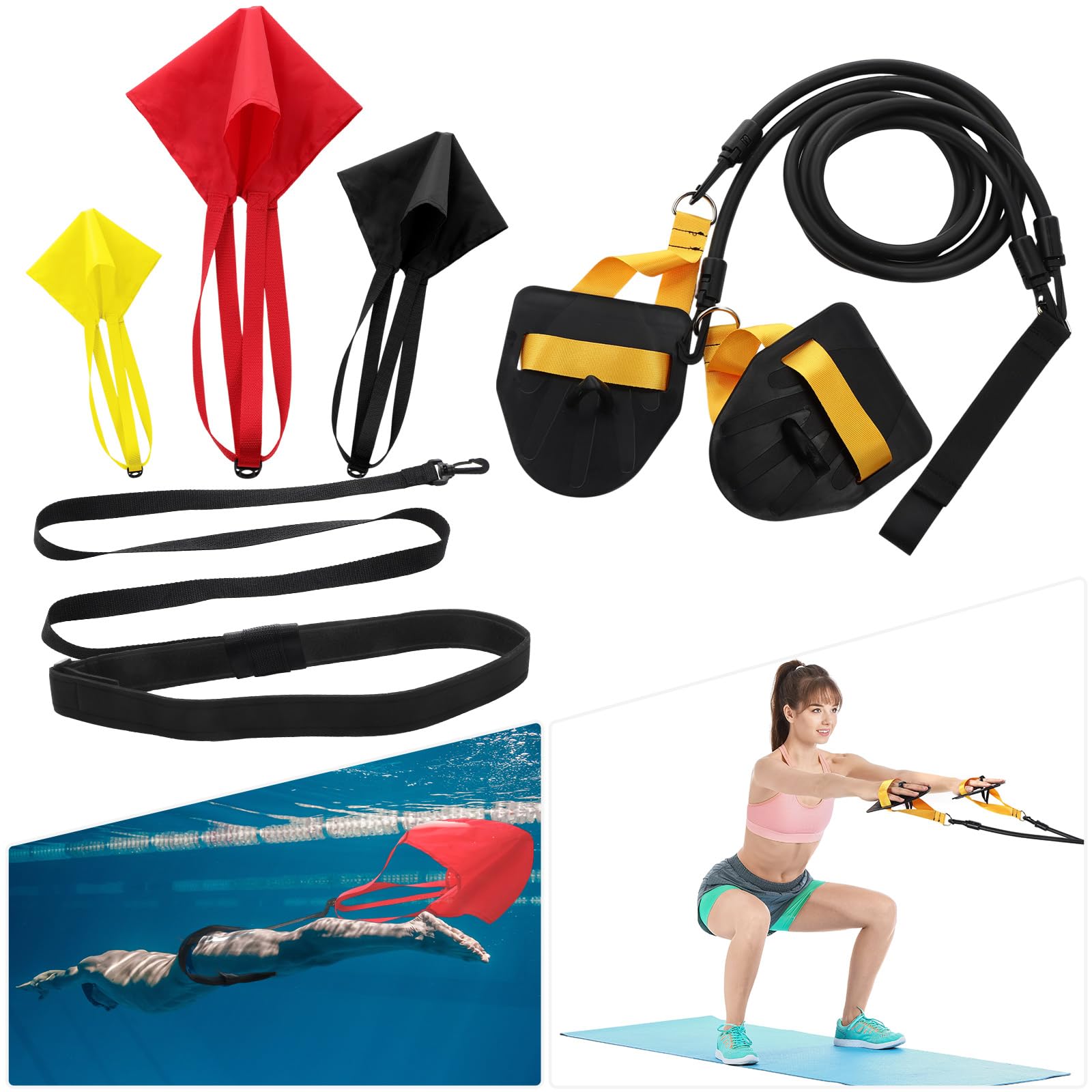 HappyAlley Swimming Parachute Resistance Band Training Equipment Set, 3 Parachute 15.75
