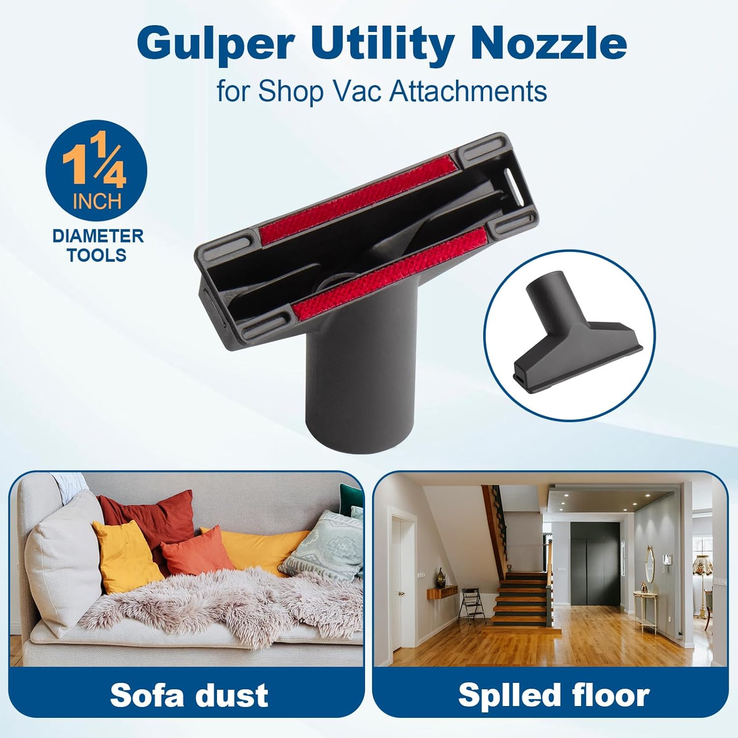for Shop Vac Attachments Replacement 9064333, 1-1/4 (1.25“) (32MM) Inch Diameter for Wet/Dry Use Ideal for Upholstery and Carpets - Includes Round Brush, Crevice Tools and Gulper Tool - 3 Pack