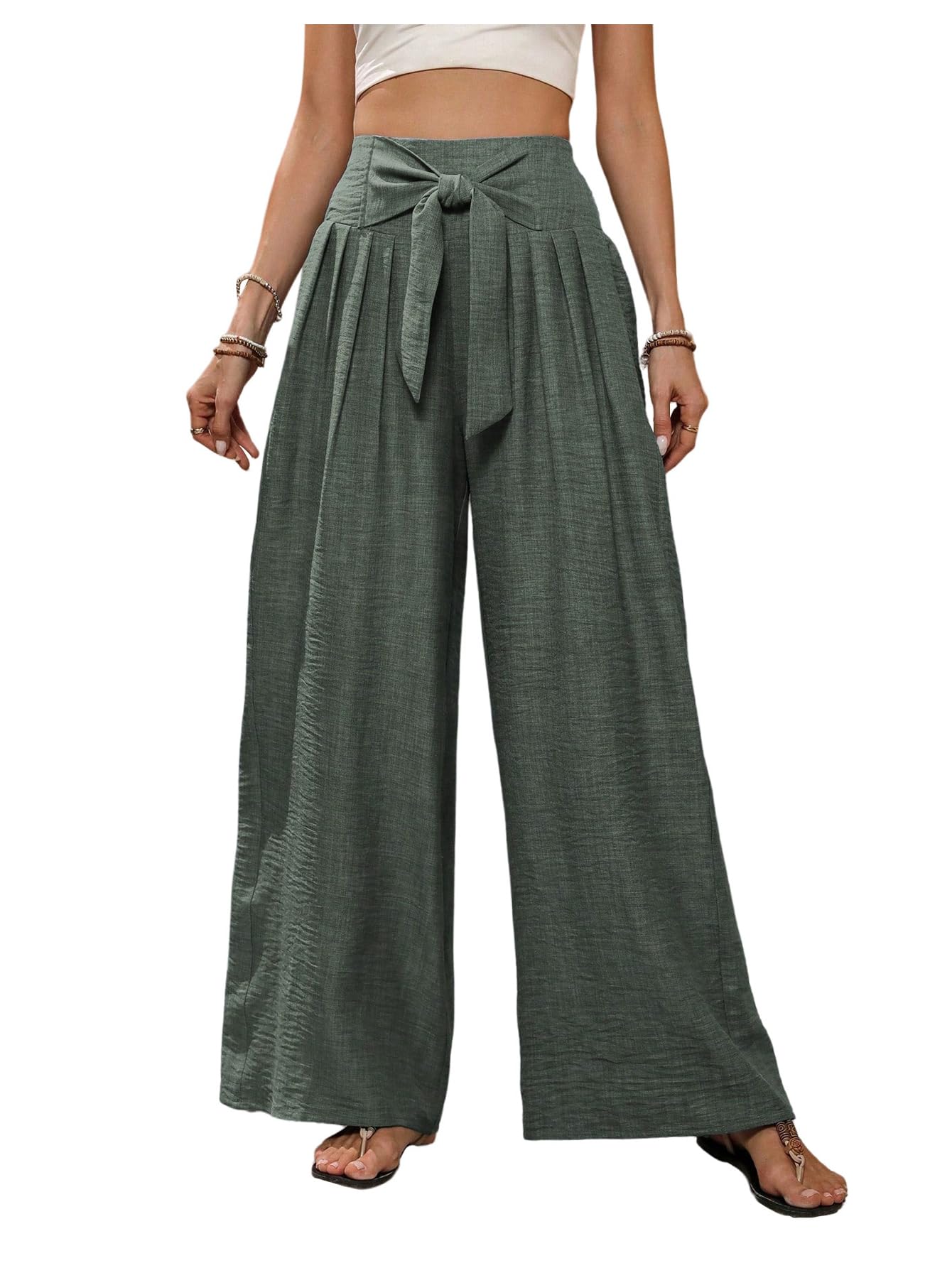 Floerns Womens Paperbag Elastic Waist Wide Leg Pants Loose Vacation Travel Pants