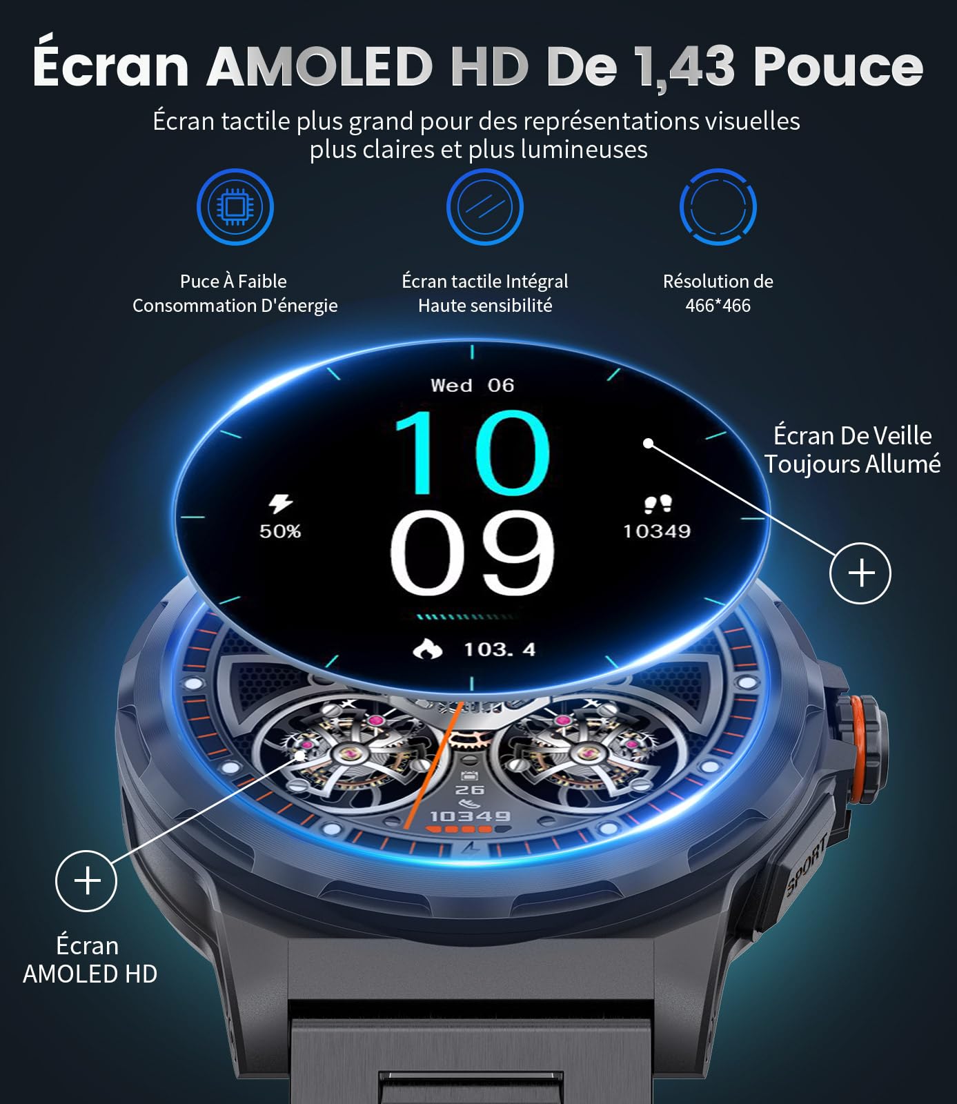 LIGE Smartwatch Uomo con Chiamate, 1,43'' AMOLED Display, Bateria 360mAh, 126 Sportive Orologio Smartwatch con Contapassi/Sonno/Cardiofrequenzimetro, Impermeabil IP68 Fitness Tracker per iOS Android