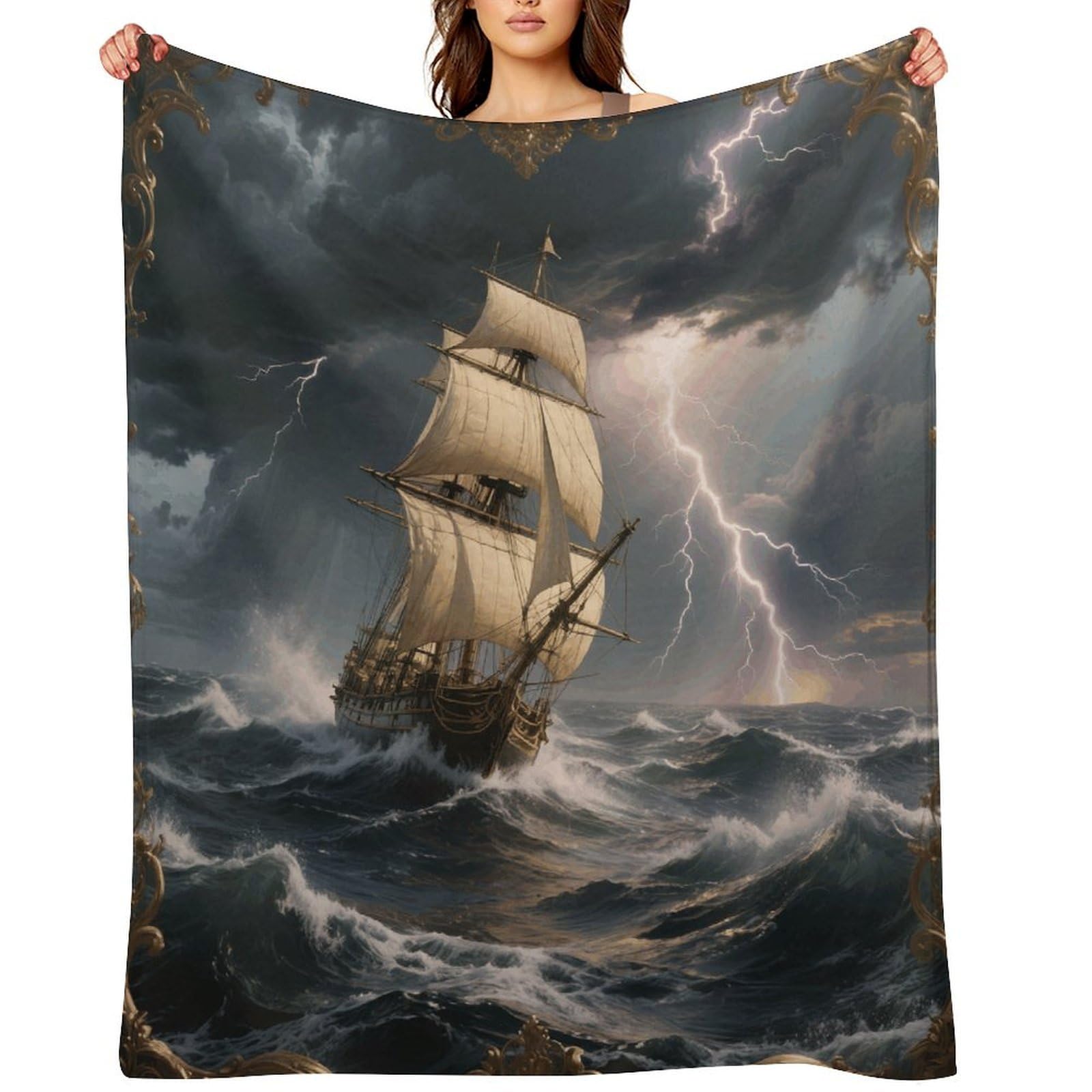 Sailing Ship in Stormy Sea Throw Blanket for Couch and Bed Super Soft Warm Lightweight Throw Blankets Cozy Fuzzy Flannel Blanket Personalized Decorative Blankets for Sofa Decor 40"x50"