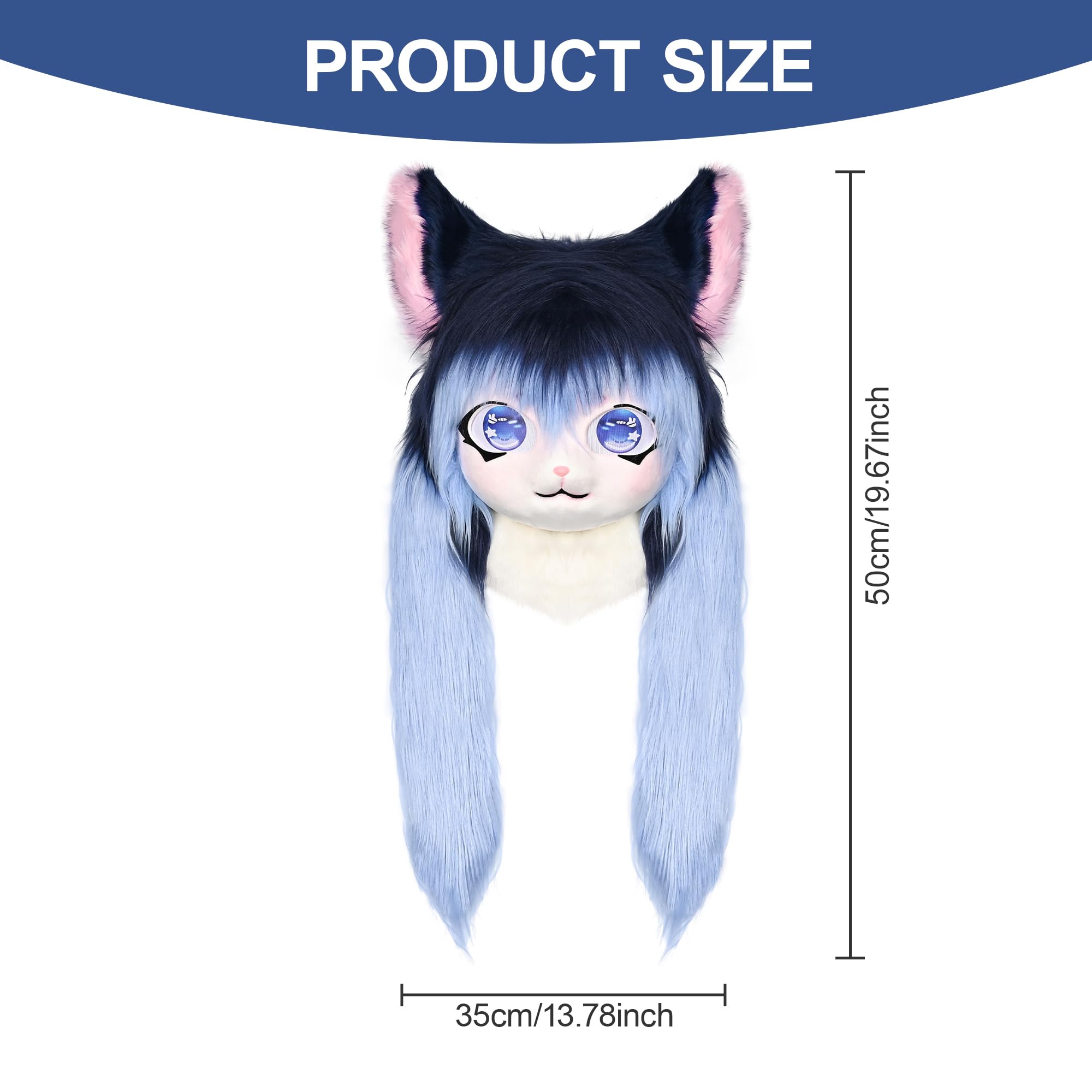 ZFKJERS Cosplay Fursuit Headgear Animal Head Cat Mask Halloween Masquerade Adults Costume Accessories Set (Dark Blue) - Image 3