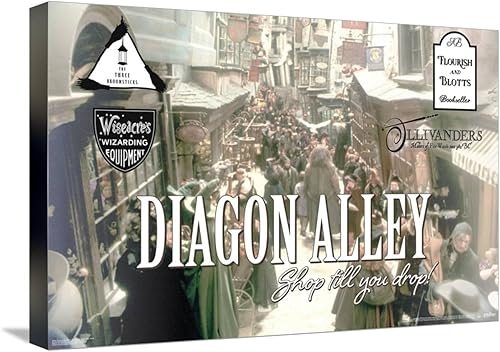 Trends International The Wizarding World: Harry Potter - Póster de pared Diagon Alley Shops, 14.72 x 22.37 pulgadas, lienzo estirado