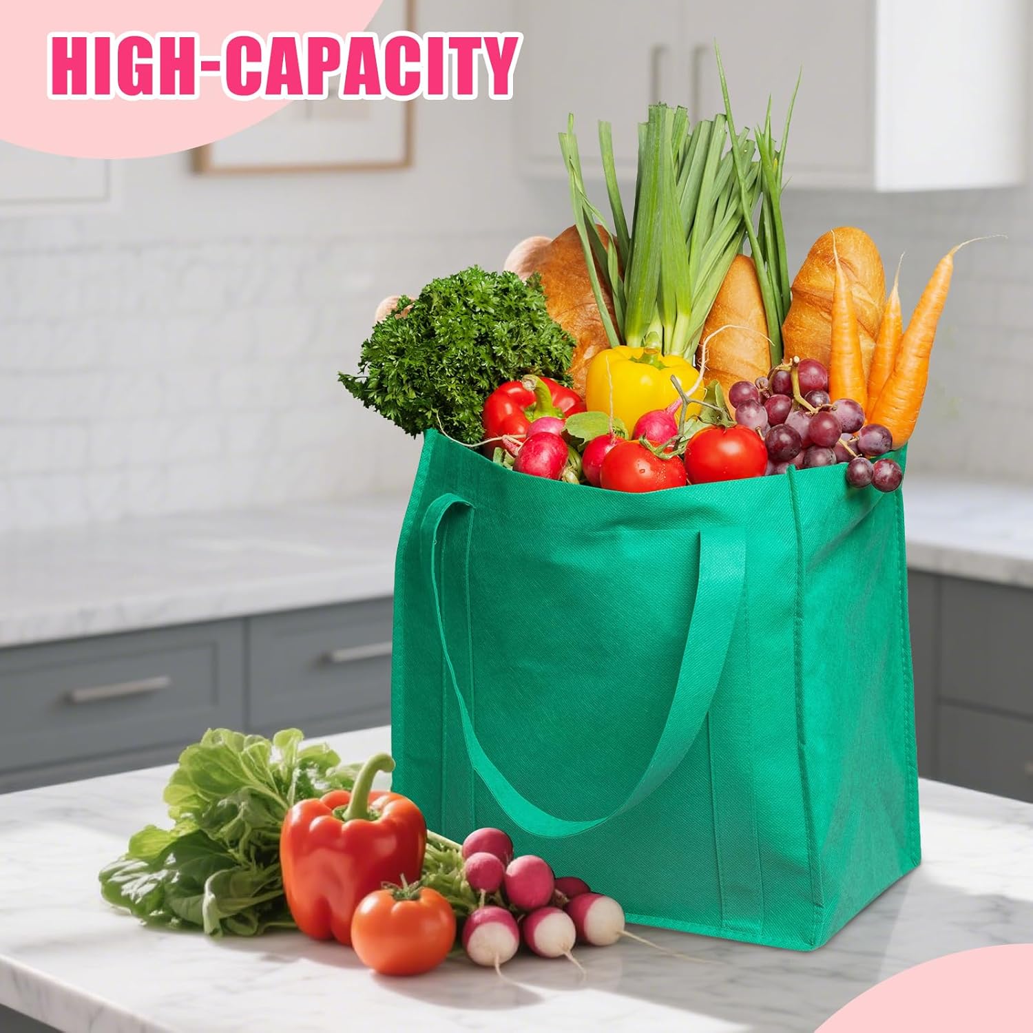 12 Pack Heavy Duty Reusable Grocery Bags - Large Shopping Totes Reinforced Handles, Holds 40 lbs, Foldable and Washable (Multicolor) - Image 3