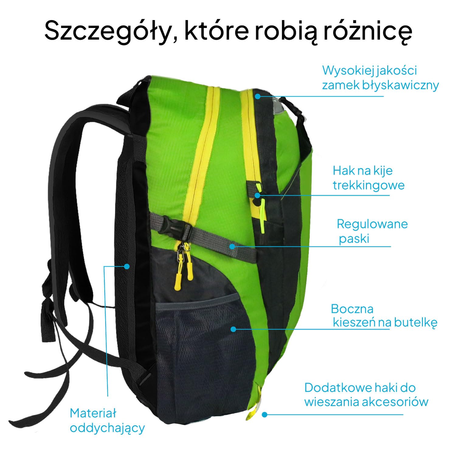 OcioDual Plecak turystyczny OcioDual 30L Zielony Lekki wodoodporny plecak podróżny Składany plecak survivalowy Damski plecak kempingowy Męskie plecaki trekkingowe górskie Nordic Walking Sport