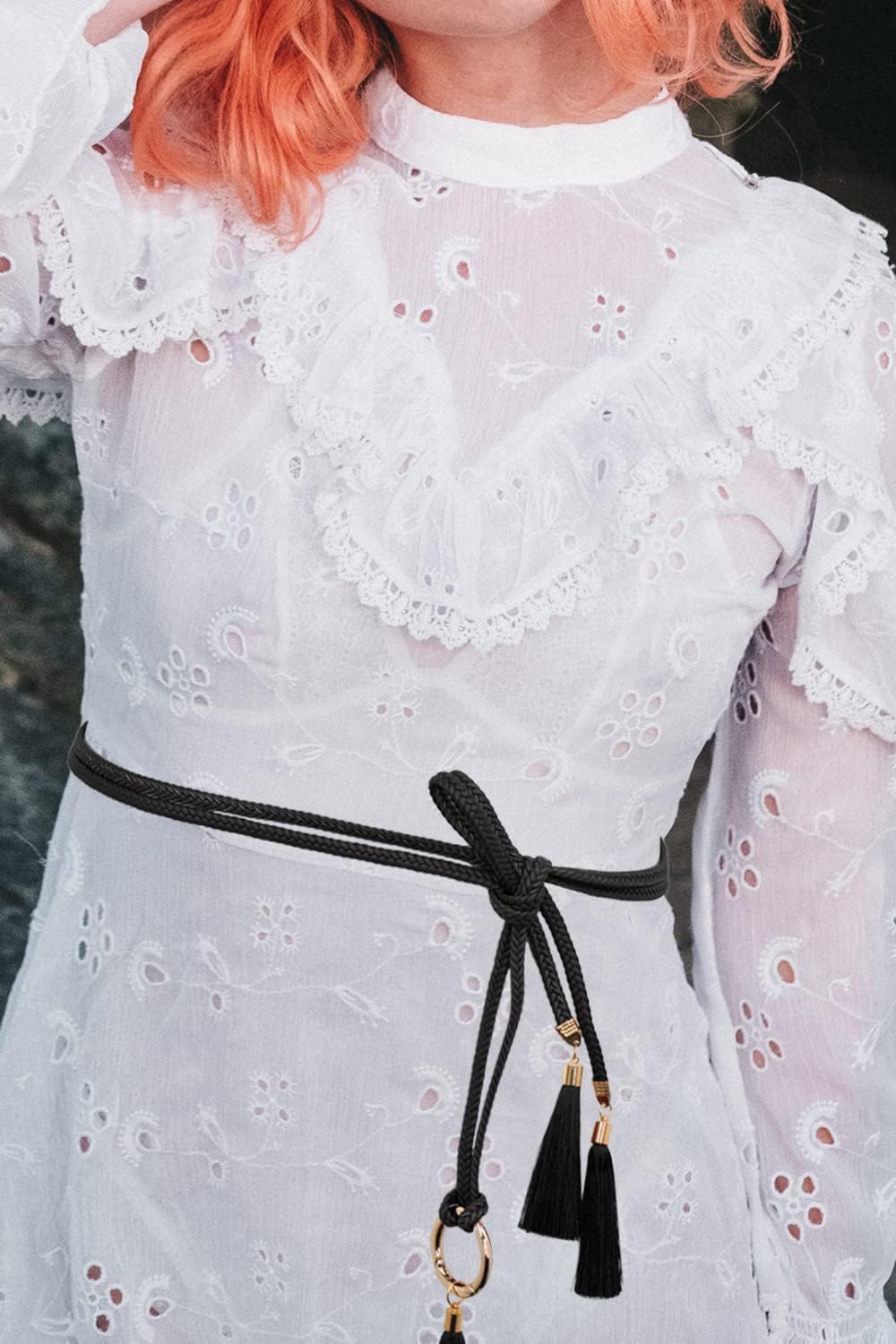 Women Girls Braided Waist Tie Belt/Rope with Tassel Wrap Cloth Belts for Dress Pants - Image 9