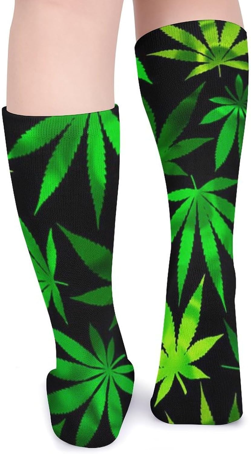 Weed Leaf Knee High Socks Casual Long Stockings Over Calf Sock Tube for Women Men