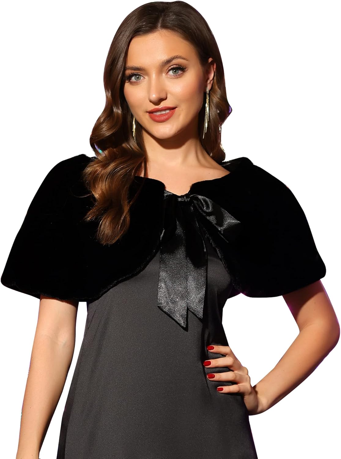 Allegra K Women's Elegant Faux Fur Shawl Wrap Stole Shrug Bow Tie Bridal Wedding Cover Up