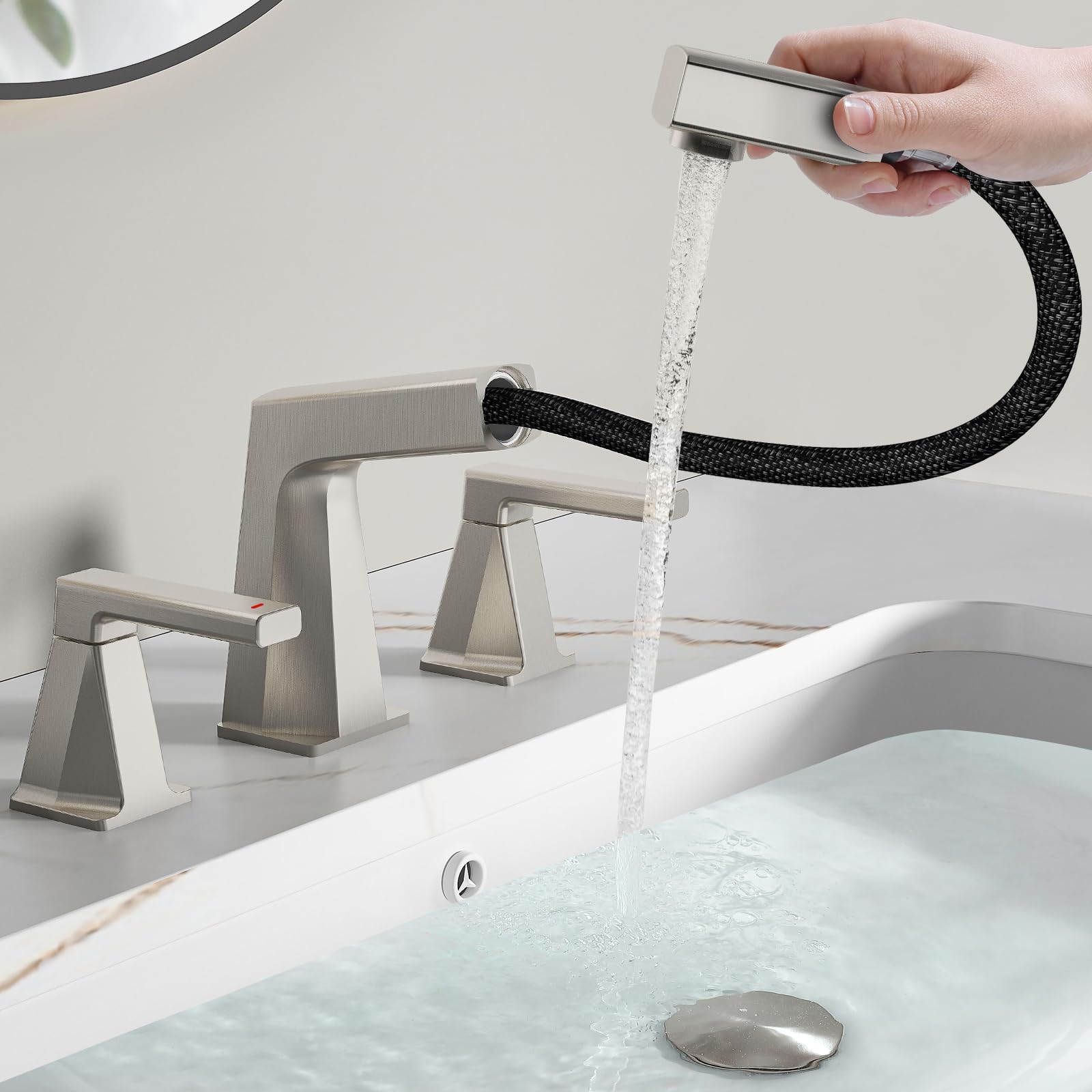 Robinet d'évier de salle de bain large de 20,3 cm douchette amovible