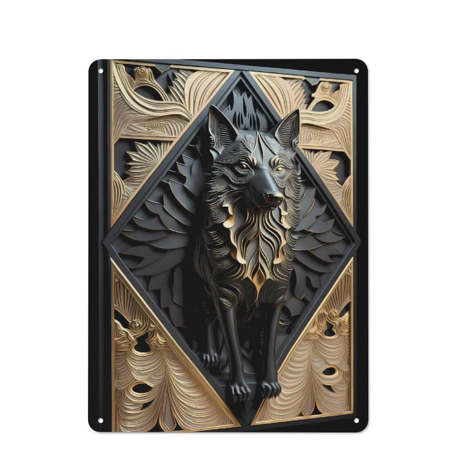 Junmoney Style-20 Casual Golden Frame Wolf Art Deco Garden Room Metal Sign 40X30cm, Porch Wall Decor For Conservatory, Home Bar Or Utility Room