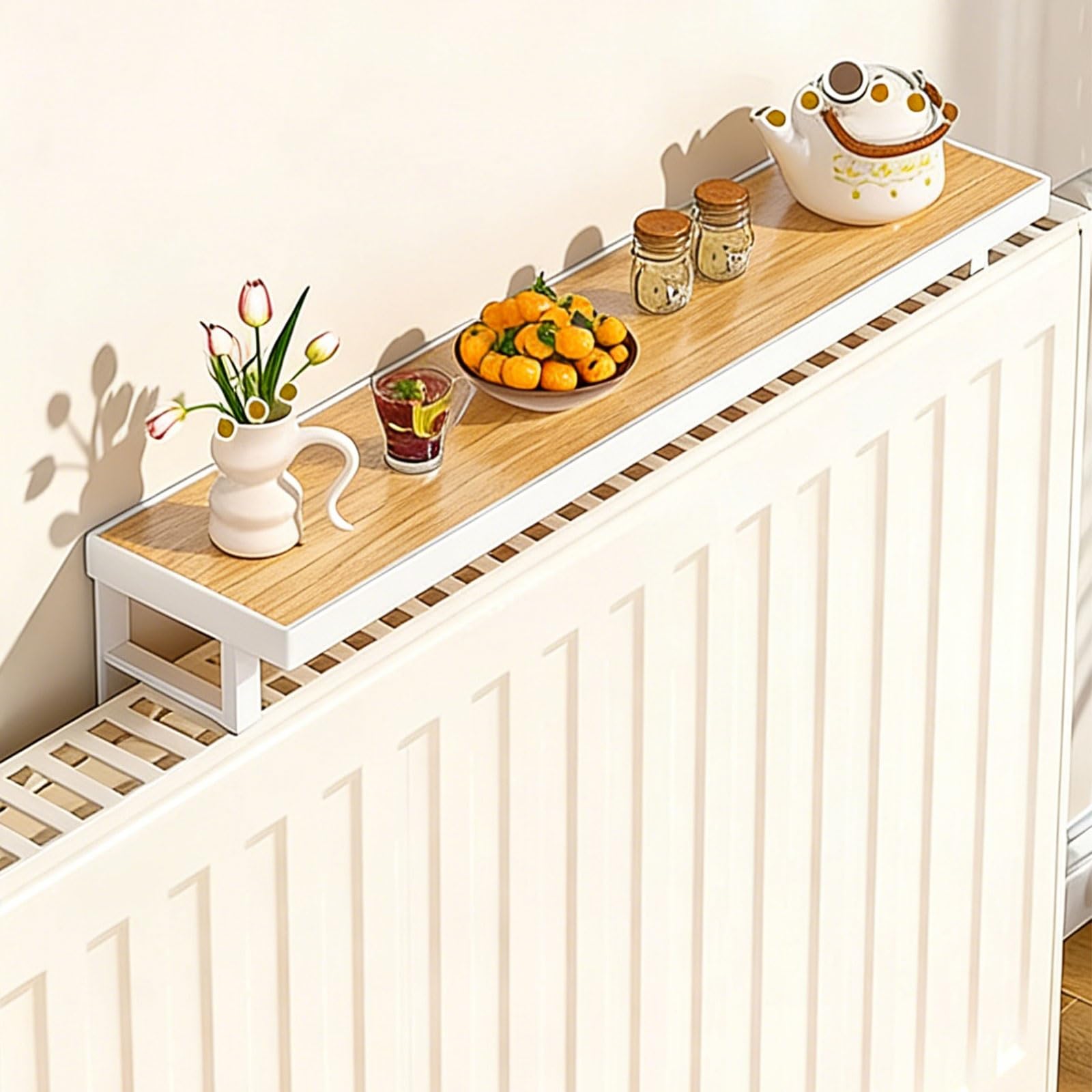 Pxamortel White Floating Radiator Storage Shelf Rack Metal Radiator Shelf, Multicolor, Multiple Sizes, Drill-Free,(,60X12x16cm)