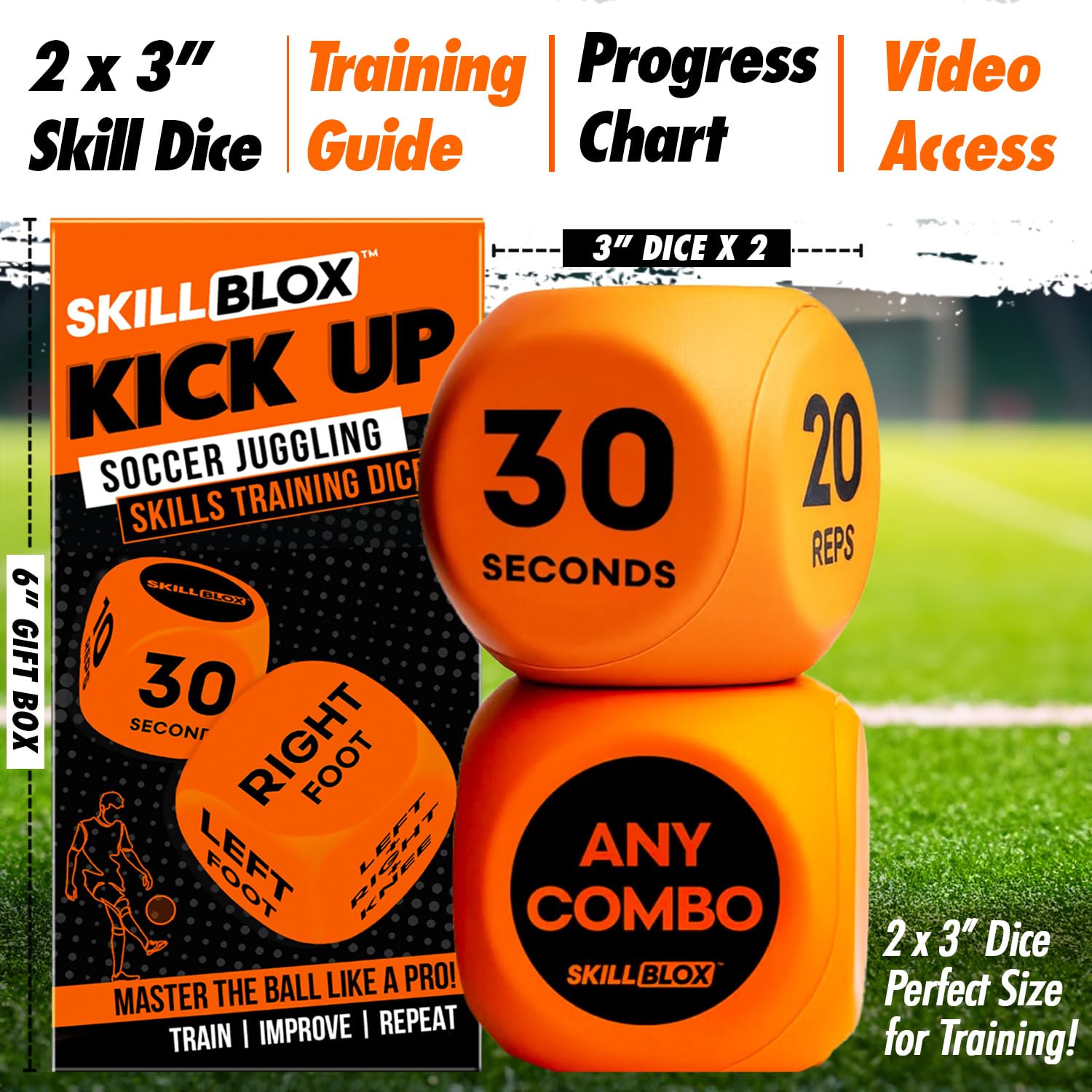 SKILL BLOX Piłka nożna Keepy Up Training Kości (2 szt.) | Prezenty piłkarskie dla chłopców i dziewcząt 9-12 | Sprzęt treningowy, prezenty dla nastolatków dla 8, 9, 10, 11, 12 lat, (KEEPY UP DICE)