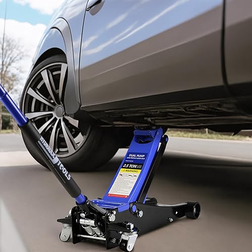 Miniatura 3 de Gato de piso de 2.5 toneladas, gato de piso de carreras de acero de perfil bajo con bomba de elevación rápida de pistones duales, gato de piso