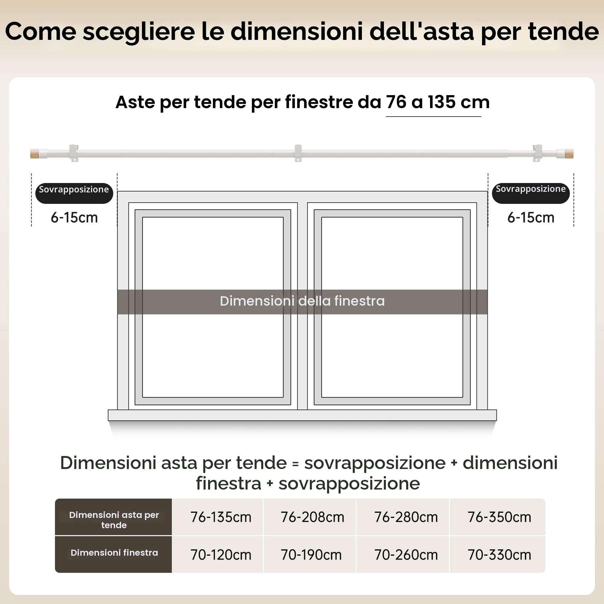 Bastoni per tende allungabili 76-135 cm diametro 19 mm regolabili con venature del legno terminali per tende con occhielli
