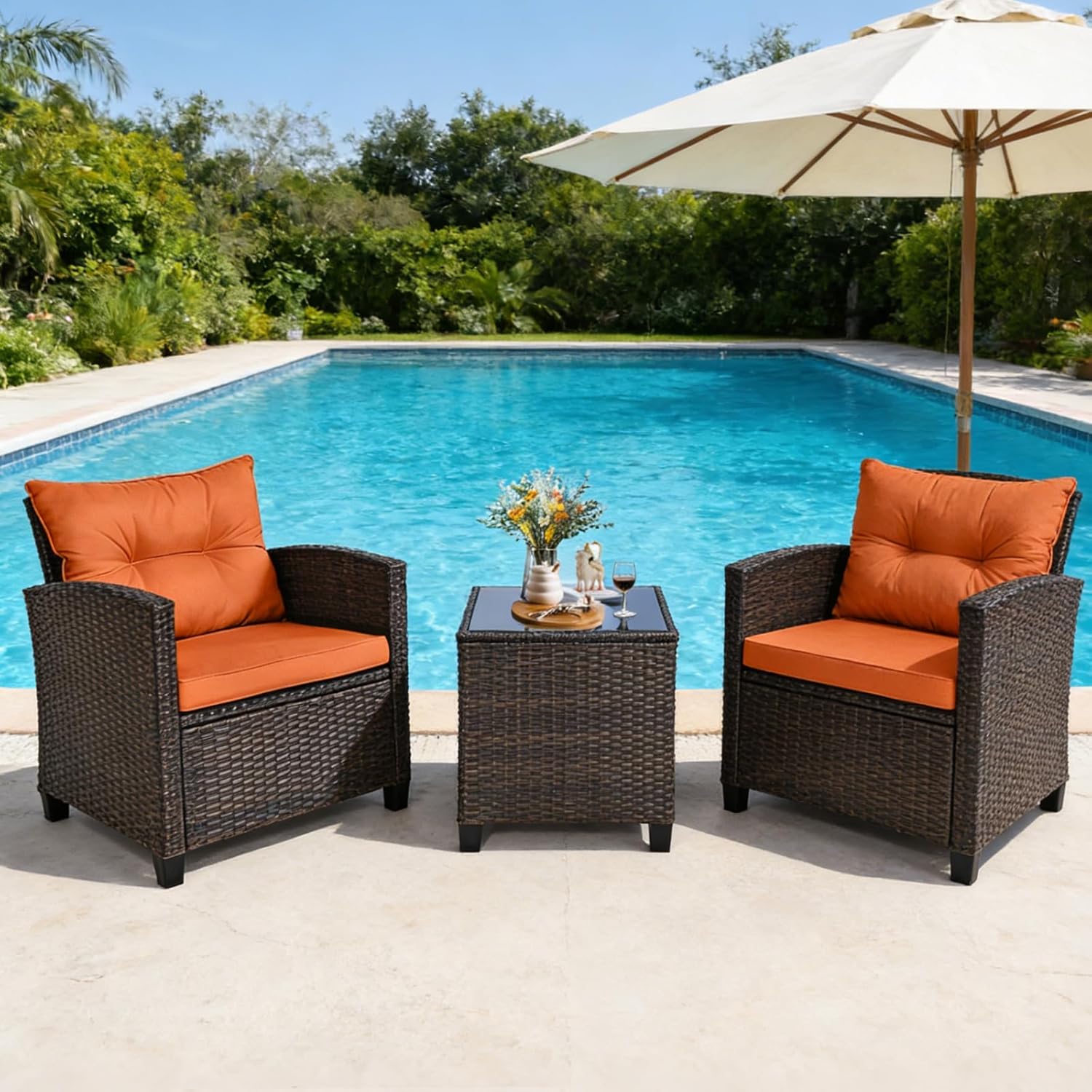 COSTWAY 3-Piece Patio Furniture Set by a swimming pool