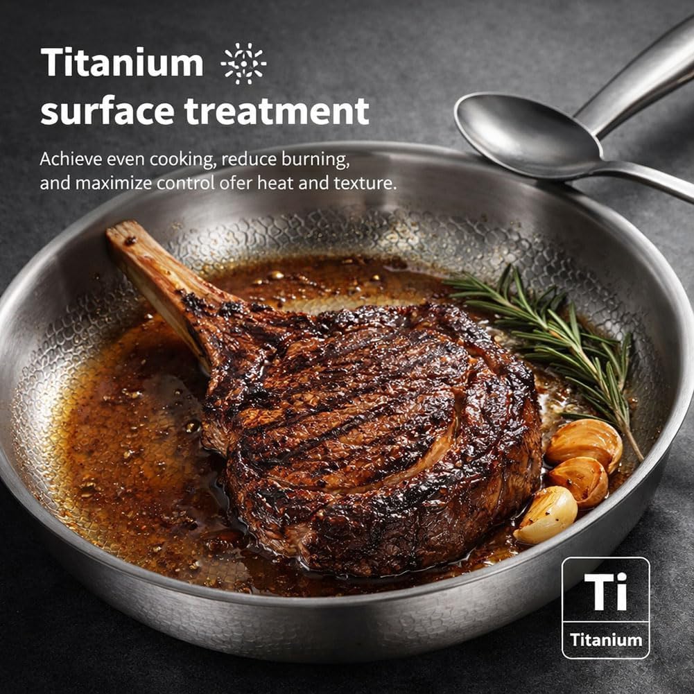 2026 New Titanium Frying Pan, 12" Nonstick Titanium Pro Pan, Scratch-Resistant Titanium Pan with Lid, Durable Cookware Compatible With All Cooktops (10in, with lid)