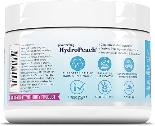 Miniatura 6 de Colostrum colágeno en polvo péptido hidrolizado HydroPeach Salud intestinal y apoyo inmunológico  0.04 oz de calostro bovino, 0.07 oz de péptidos de