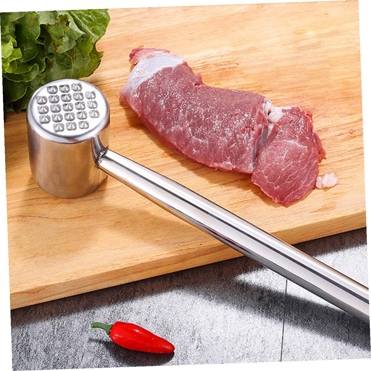 2pcs Stainless Steel Meat Mallet Tenderizer Hammer Dual-Sided Kitchen Beef Steak Pounder for Cooking and Barbecue