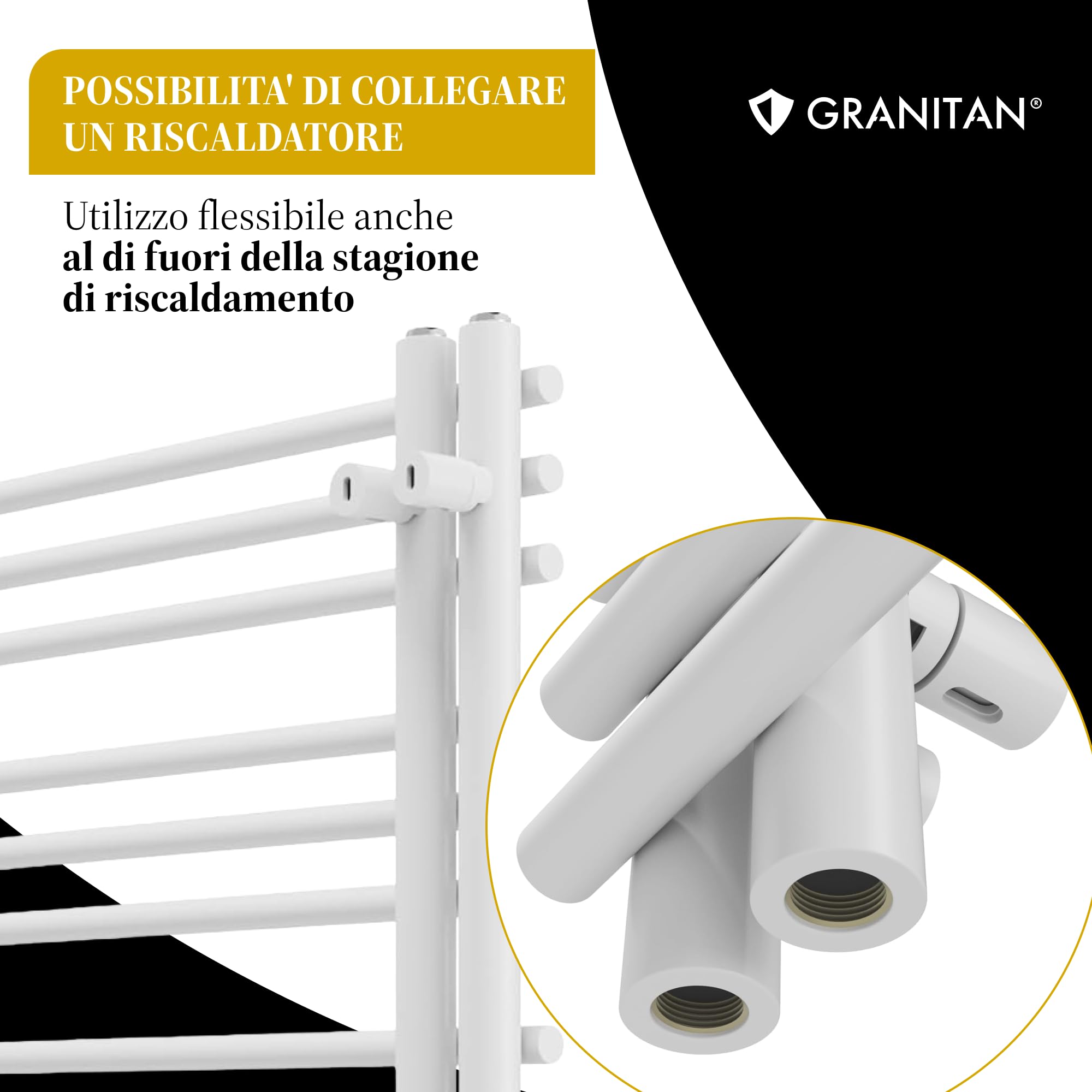 Granitan Termoarredo Bagno 90x50 cm - 400W - Termo Arredo da Bagno - Termoarredo Idraulico - Termosifone da Parete - Bianco