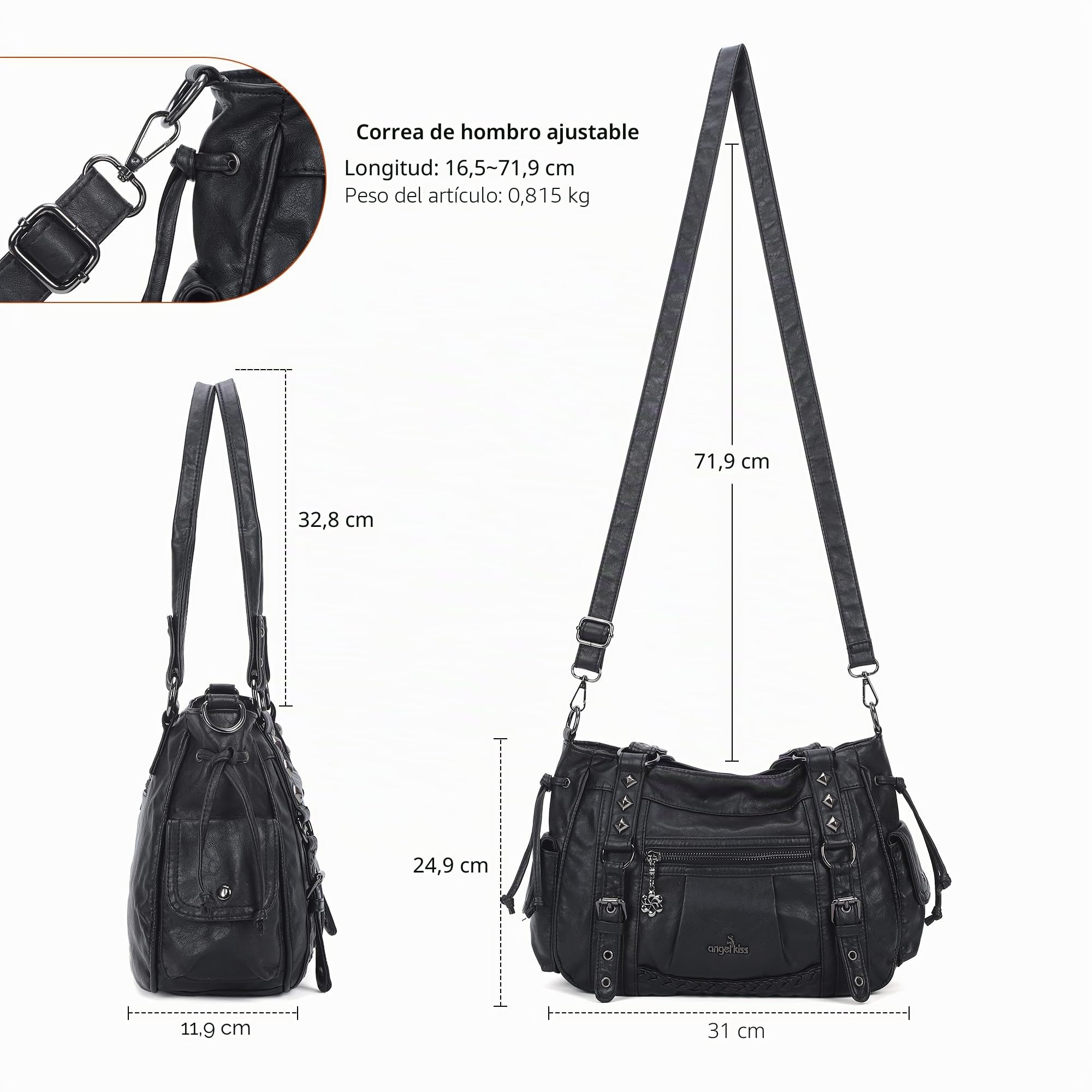 Angel Kiss - Bolso de hombro para mujer, bolso hobo retro con múltiples bolsillos, bolso de mano tipo cartera
