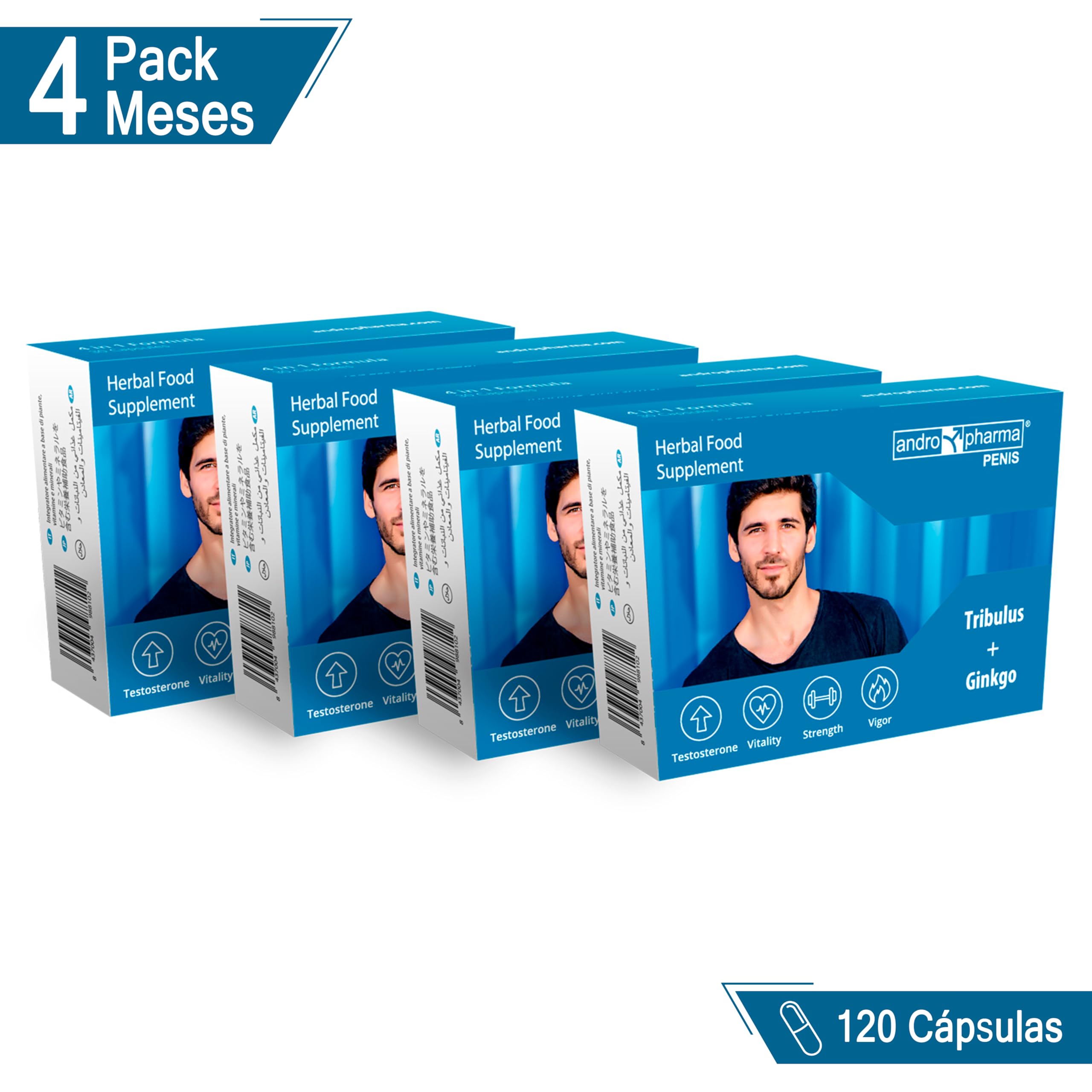 Pastillas para Aumentar la Libido | Potenciadores Masculinos para Tratamiento de Alargamiento y Agrandamiento en Hombres - Andromedical | 4 Cajas
