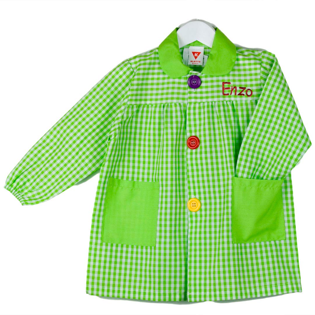 Babi Colegio Nombre Bordado Personalizable. Bata Escolar con Botones para Personalizar con Nombre Bordado. Fabricado en España.Talla 5. Color Pistacho