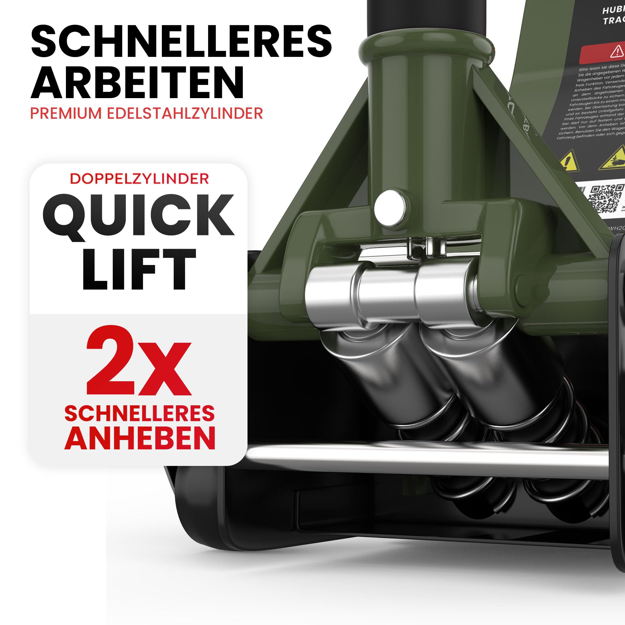 Wagenheber hydraulisch 3T Flache Hubhöhe 75-505mm mit 2X Gummiauflage Profi Rangierwagenheber hydraulischer 360° Rollen Heber Unterstellbock (Grün)
