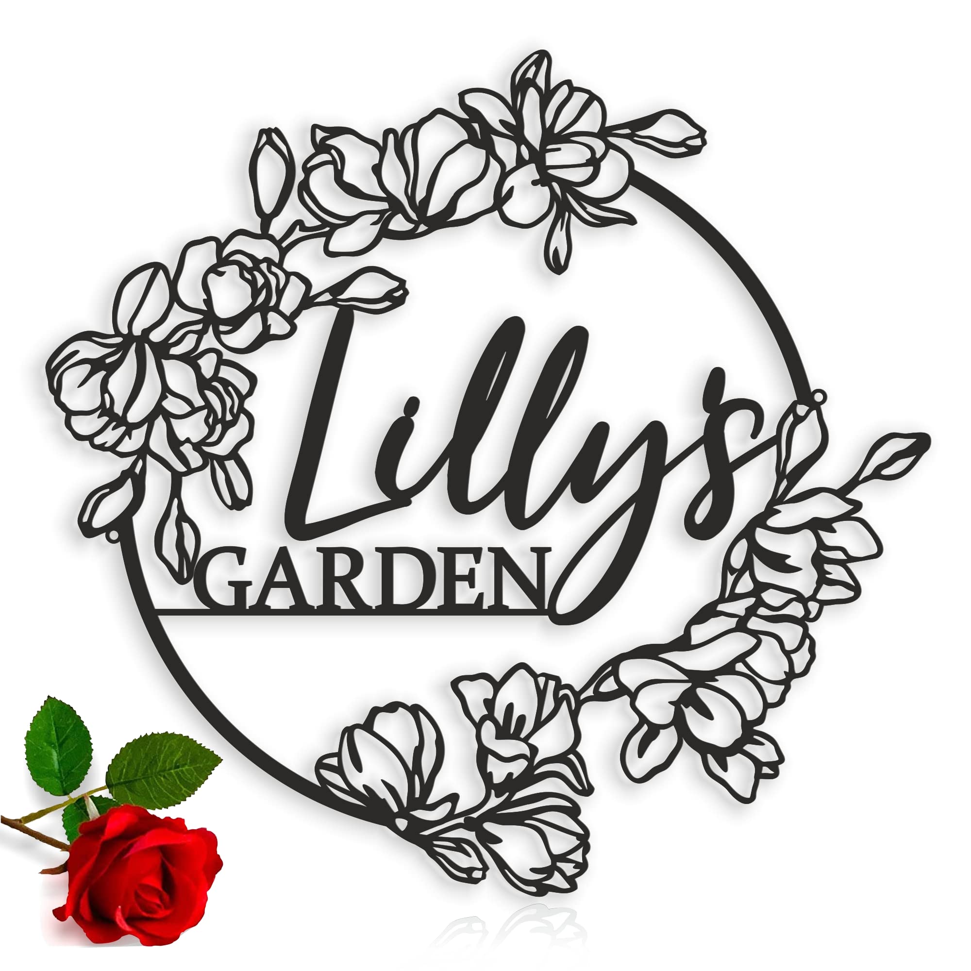 Personnalisé Jardin signe en métal pour un mur, Jardin de maman, Cadeau d'anniversaire Extérieur Plaque de porte Décoration florale Art mural Fête des mères Cadeau pour le jardinier (Design 1)