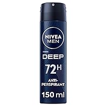 NIVEA MEN Deep Spray 6 x 150 ml, Deodorante uomo arricchito con Carbone Attivo per fino a 72h di protezione, Deodorante spray antitraspirante dalla profumazione legnosa