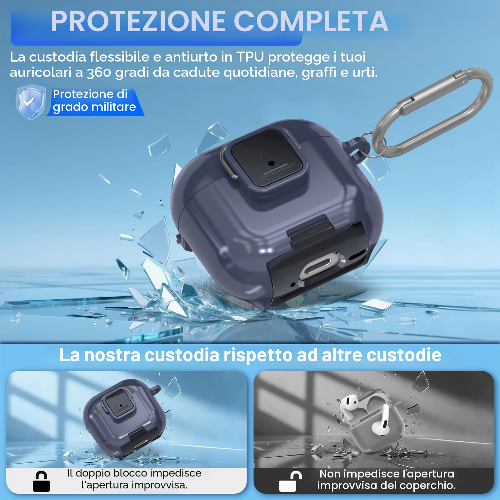 Custodia protettiva in TPU per AirPods 4 in TPU flessibile con protezione antiurto e abrasione - Include portachiavi + penna pulita, compatta e leggera per l'uso quotidiano (blu scuro Custodia protettiva in TPU per AirPods 4 in TPU flessibile con protezione antiurto e abrasione - Include portachiavi + penna pulita, compatta e leggera per l'uso quotidiano (blu scuro
