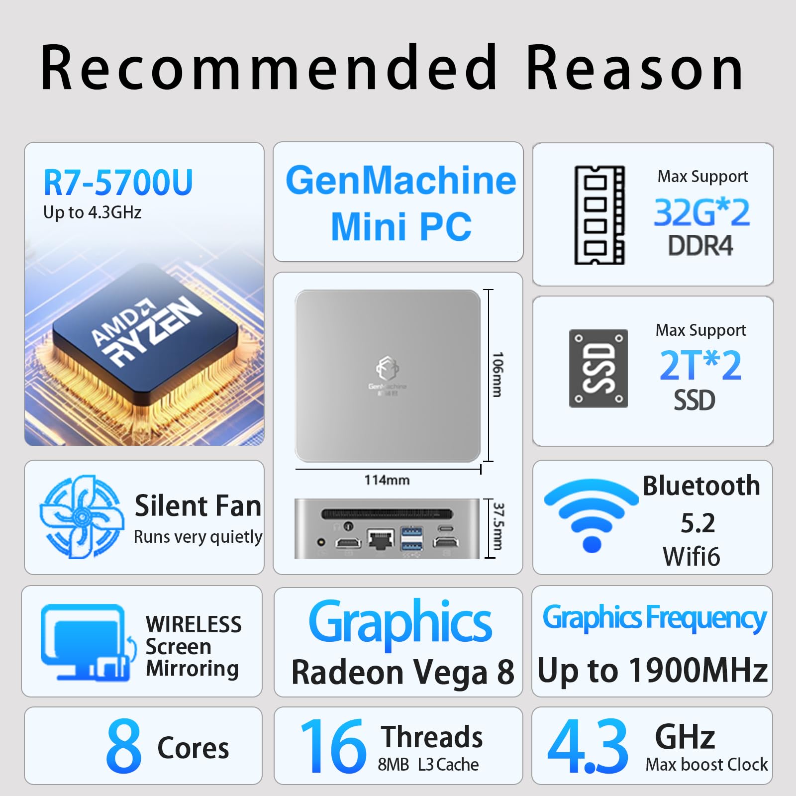 Amazon.co.jp: Genmachine ミニpc AMD Ryzen 7 5700U 最大 4.3GHz 8c