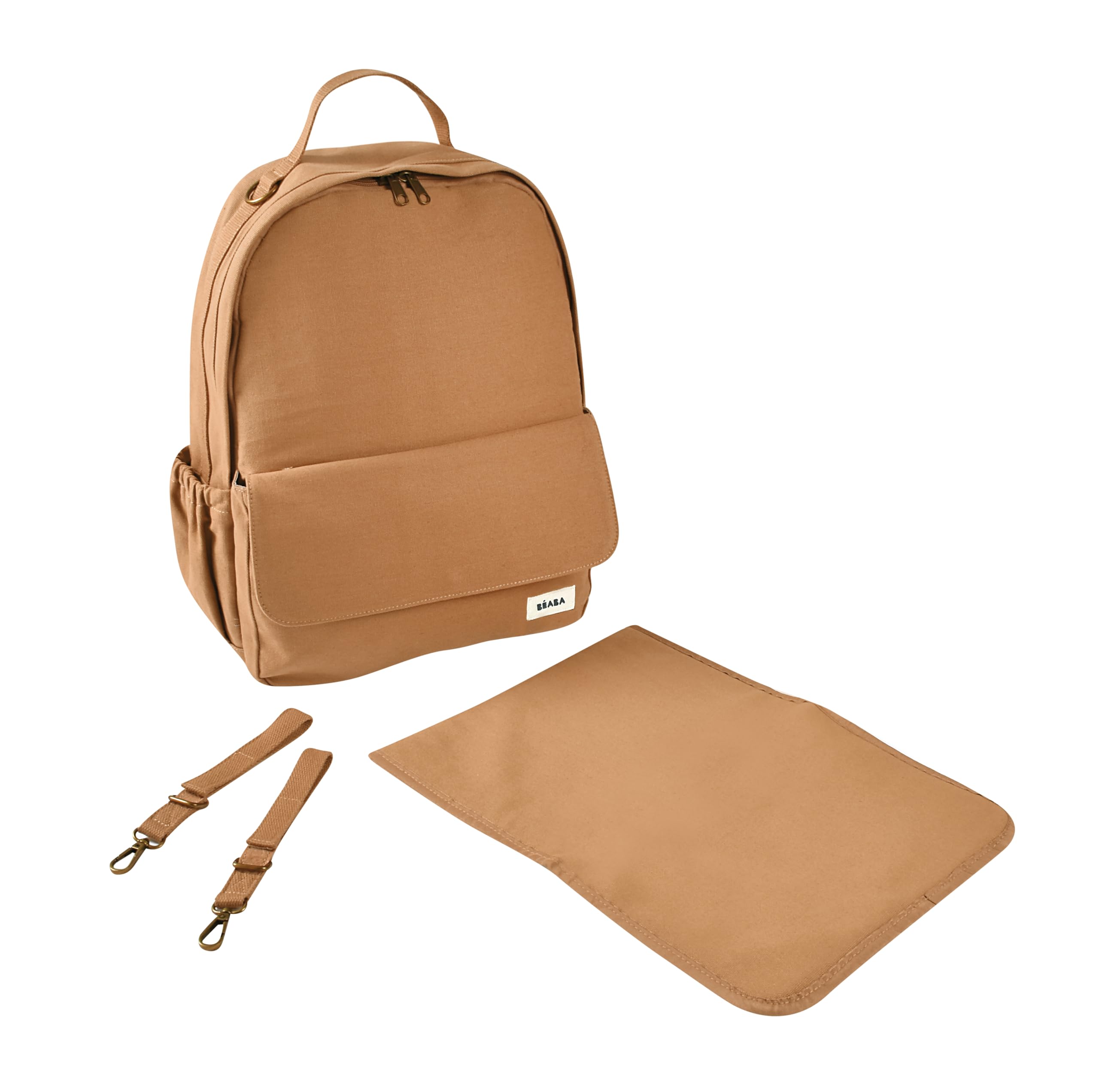 BÉABA Mochila Cambiador Bebé Tokyo 21L, Mochila de Maternidad Bébé Mamá Papá, Manos Libres, 9 Bolsillos, Bolsillo Térmico, Enganche para Carrito, Cambiador Acolchado, Tejido Repelente al Agua-Ocre