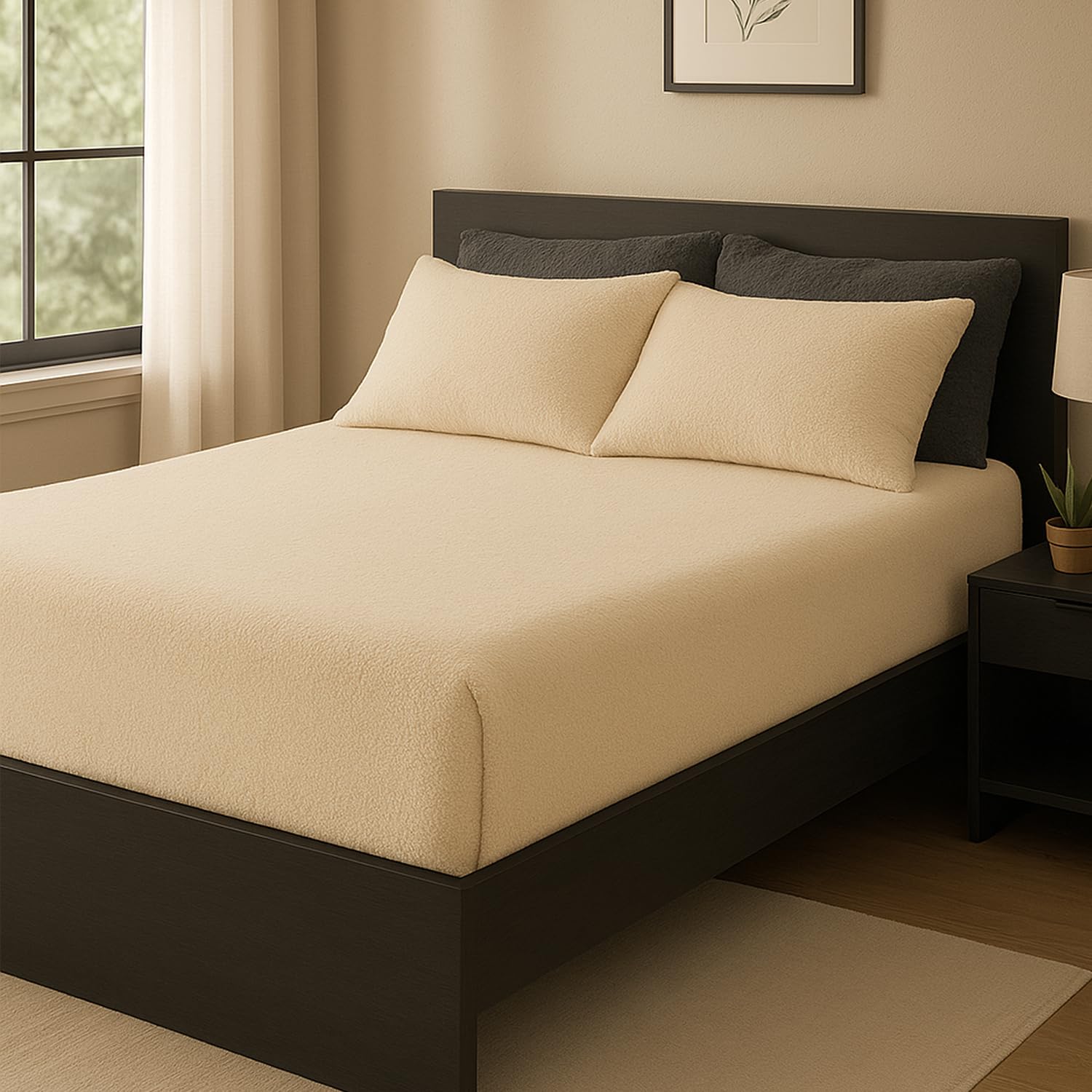 Brillars Teddy Fleece Fitted Sheet Extra Deep Bedding Thermal Winter Warm Soft Luxury Fluffy Cuddly Cosy Bed Sheets Easy Care Washable (Cream, Single)