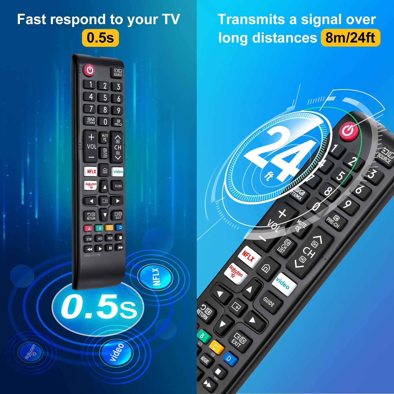 Telecomando intelligente BN59-01315B per TV Samsung 4K UHD HDR Crystal QLED, ricambio per TV Samsung Serie Quantum EU con NFLX/Rakten/Video