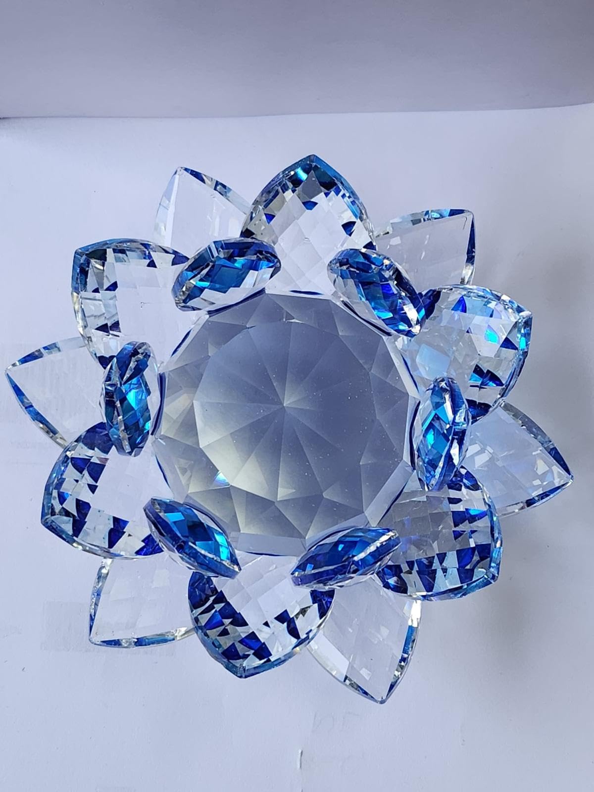 Large Crystal Lotus Flower Ornament Figurines Glass Flower Ornaments Gifts for Women, 15cm Large Size Craft Home Decoration Birthday Wedding Gift Crystal Glass Blue Color Flower