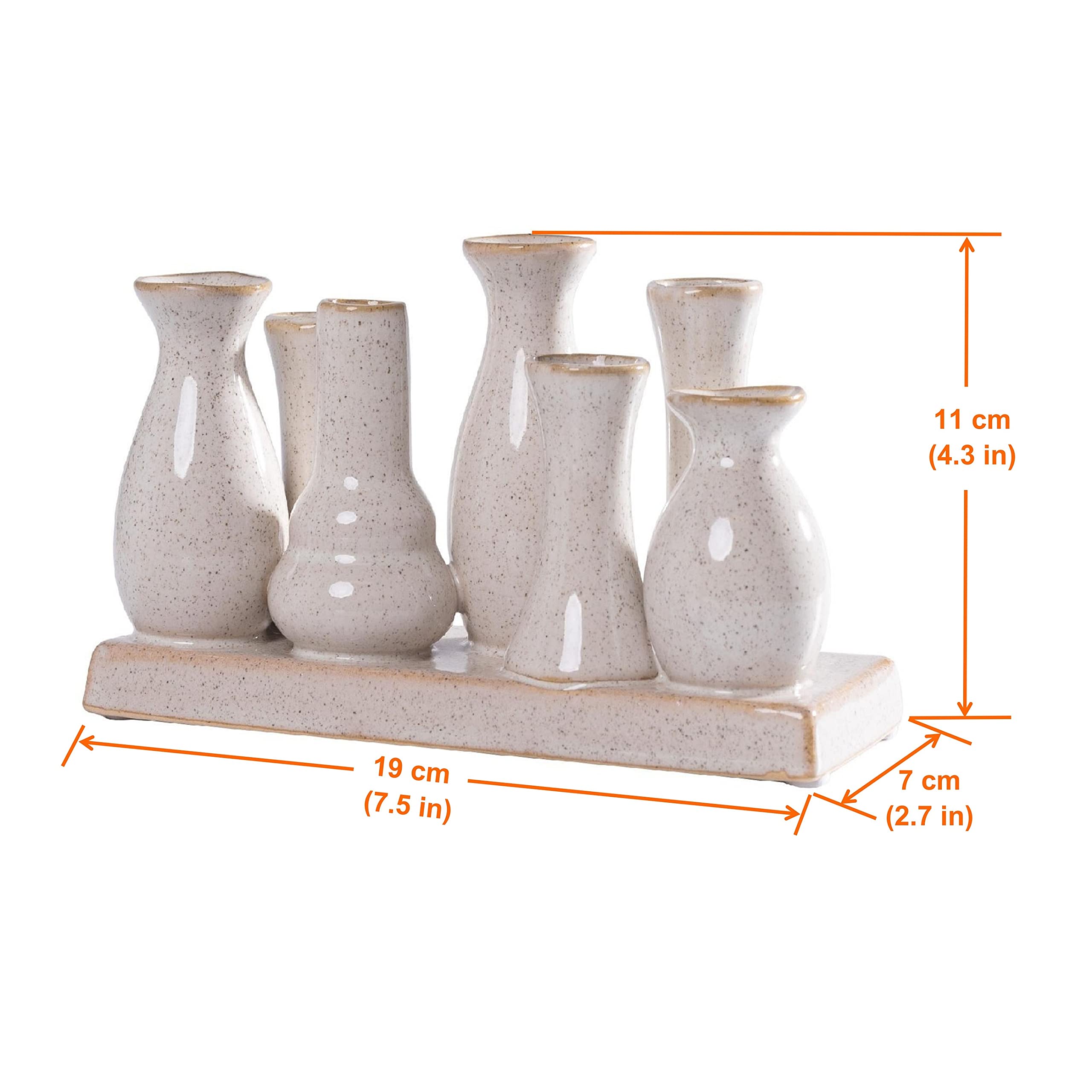 4er Pack Keramikvasen – je 7 Mini Vasen auf Sockel – Antik-Weiß – Boho Tischdeko & Nordic Design – Handgefertigte Geschenkidee