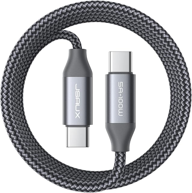 JSAUX USB C to USB C Cable 100W [10ft/3m], 5A USB-C Type C PD Super Fast Charging Cord Compatible with Macbook Pro 16" M1/Air 13", iPad Pro/Air, Sumsang Galaxy S22/S21/S20 Pixel, Huawei, LG, Switch