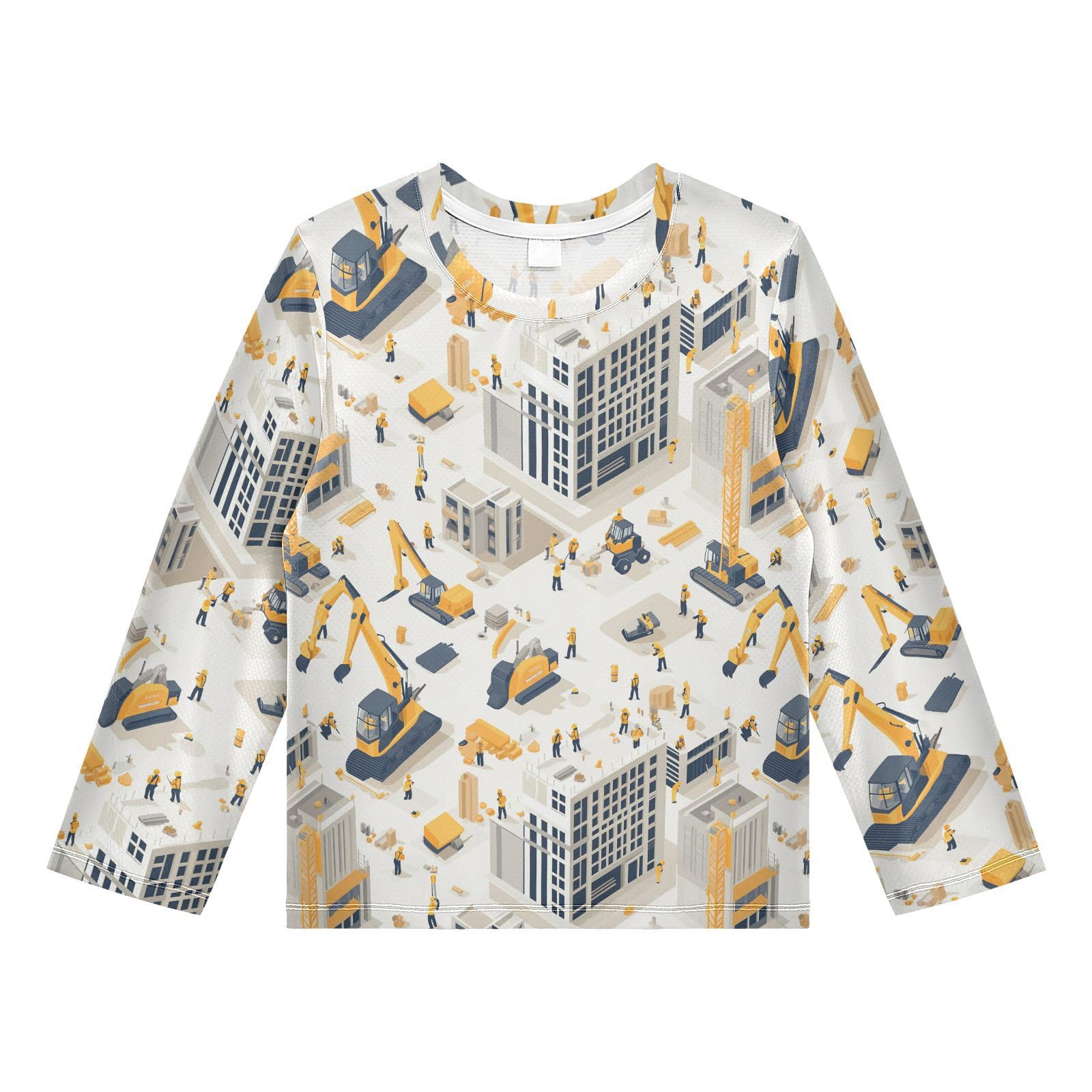 Caihoyu Boys Rash Guard Long Sleeve Quick Dry Rash Guard Shirts for Baby/Toddler UPF 50+ Protection 4T Construction Scene Concrete Mixer Truck Bulldozer