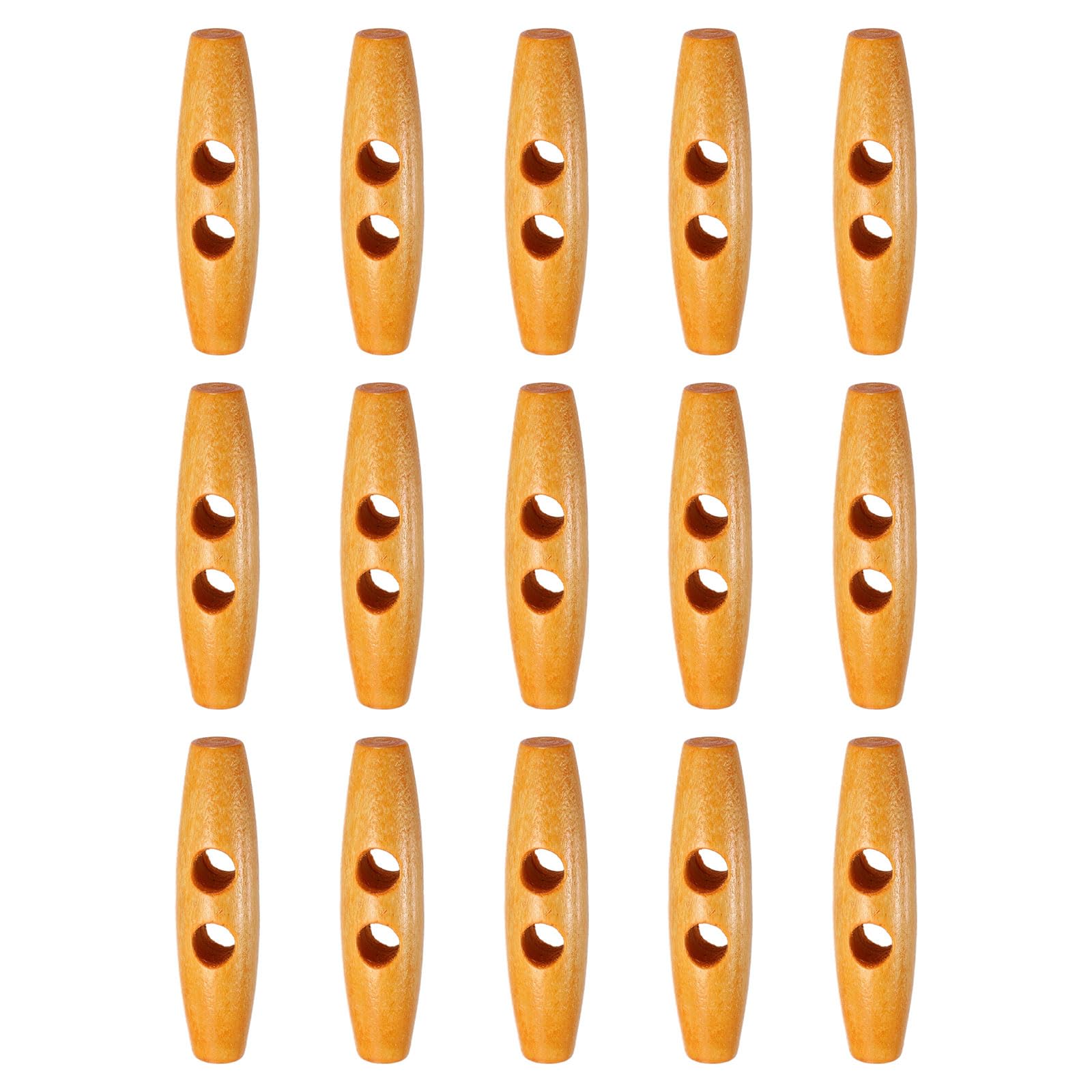 sourcing map 15pcs Wooden Toggle Buttons 55mm / 2.2" Double Hole Wood Olive Horn Sewing Buttons for Coat Sweaters Clothing DIY Craft, Beige