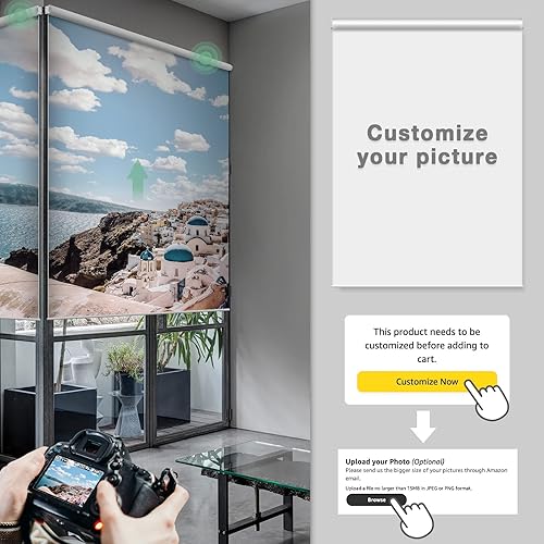 Miniatura 2 de Yoolax Persiana enrollable motorizada con imagen, persianas inteligentes opacas que funcionan con tamaño y foto personalizados de Alexa, persianas