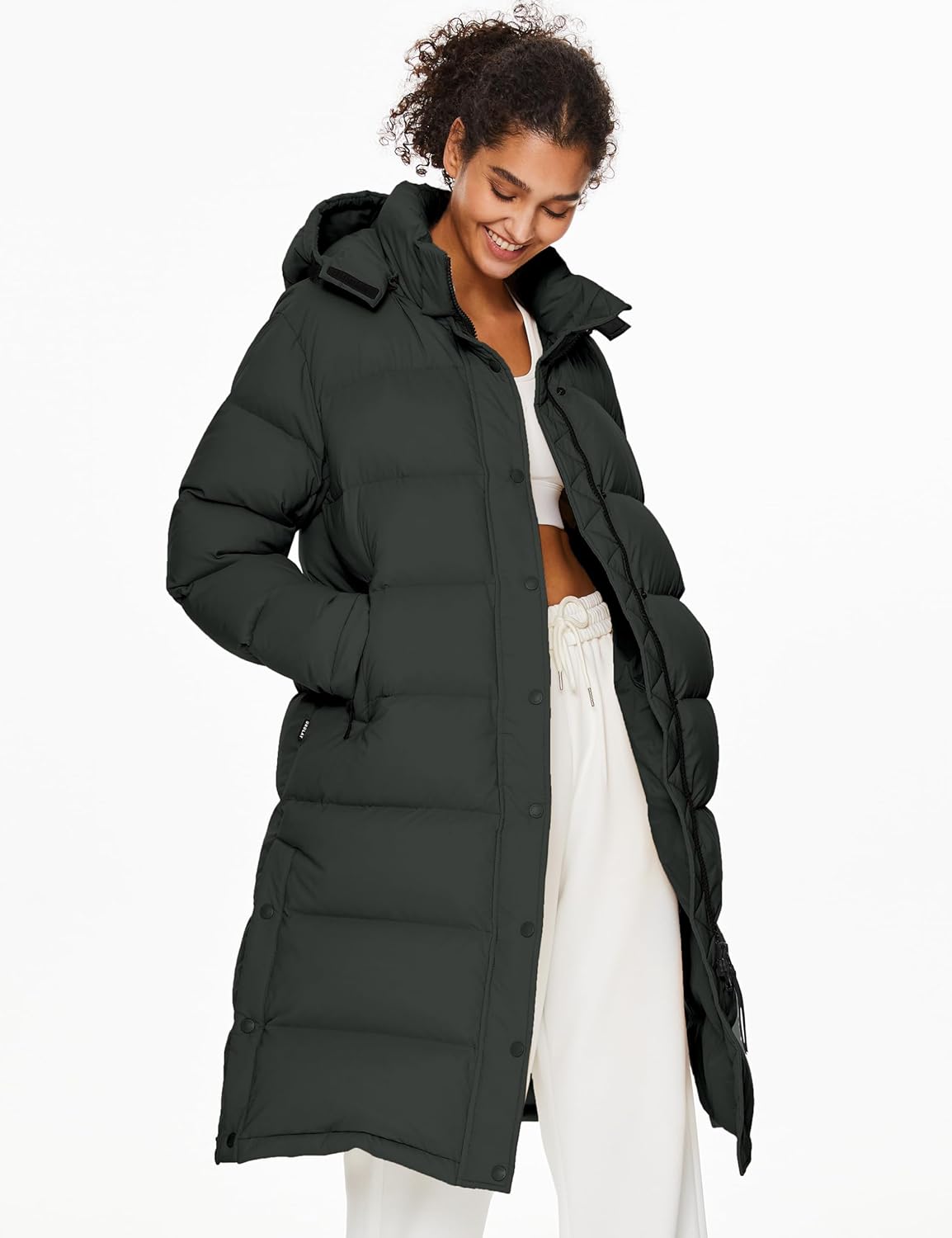 Orolay Women's Long Down Jacket Detachable Hooded Puffer Jacket Winter Warm Down Coat with Hem Slit - Image 3