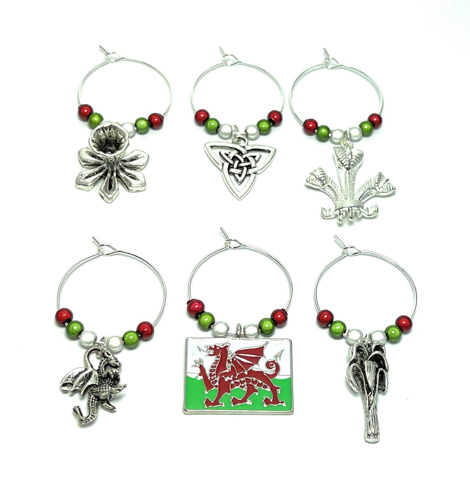 Wales Welsh Design Wine Glass Charms with Organza Gift Bag