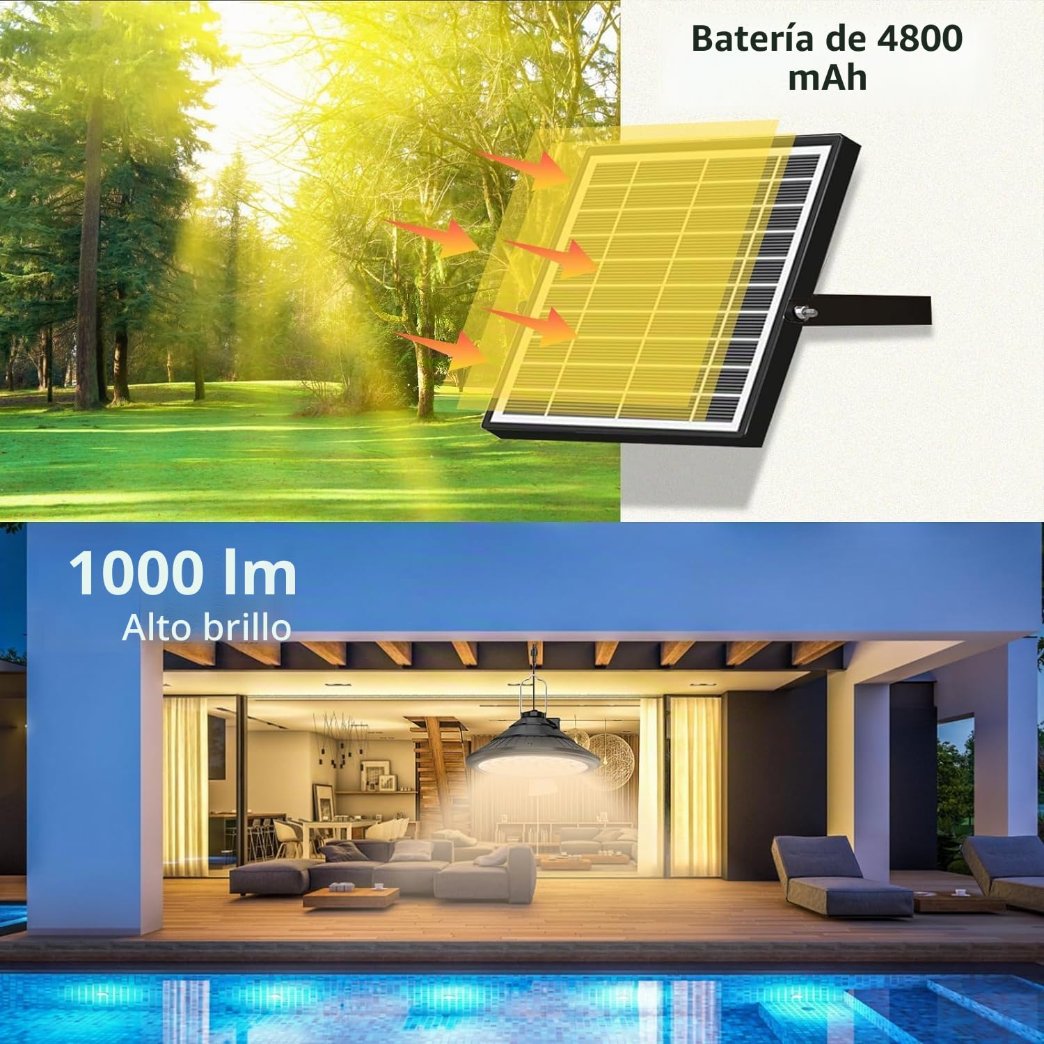 Lixada Lámparas solares para exterior e interior, IP66, resistentes al agua con mando a distancia, 3 temperaturas de color/4 modos, lámparas LED solares colgantes para granero, granja, jardín, patio