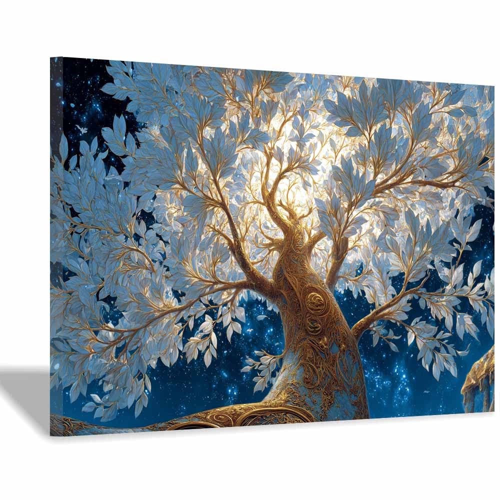 ZAMAEIU The tree of life Light-Carved Tree Canvas Paintings Abstract Tree,Wall Art Poster Modern Room Bedroom Home Decor Geometric Print Patterns(white)-30x50cm Framed