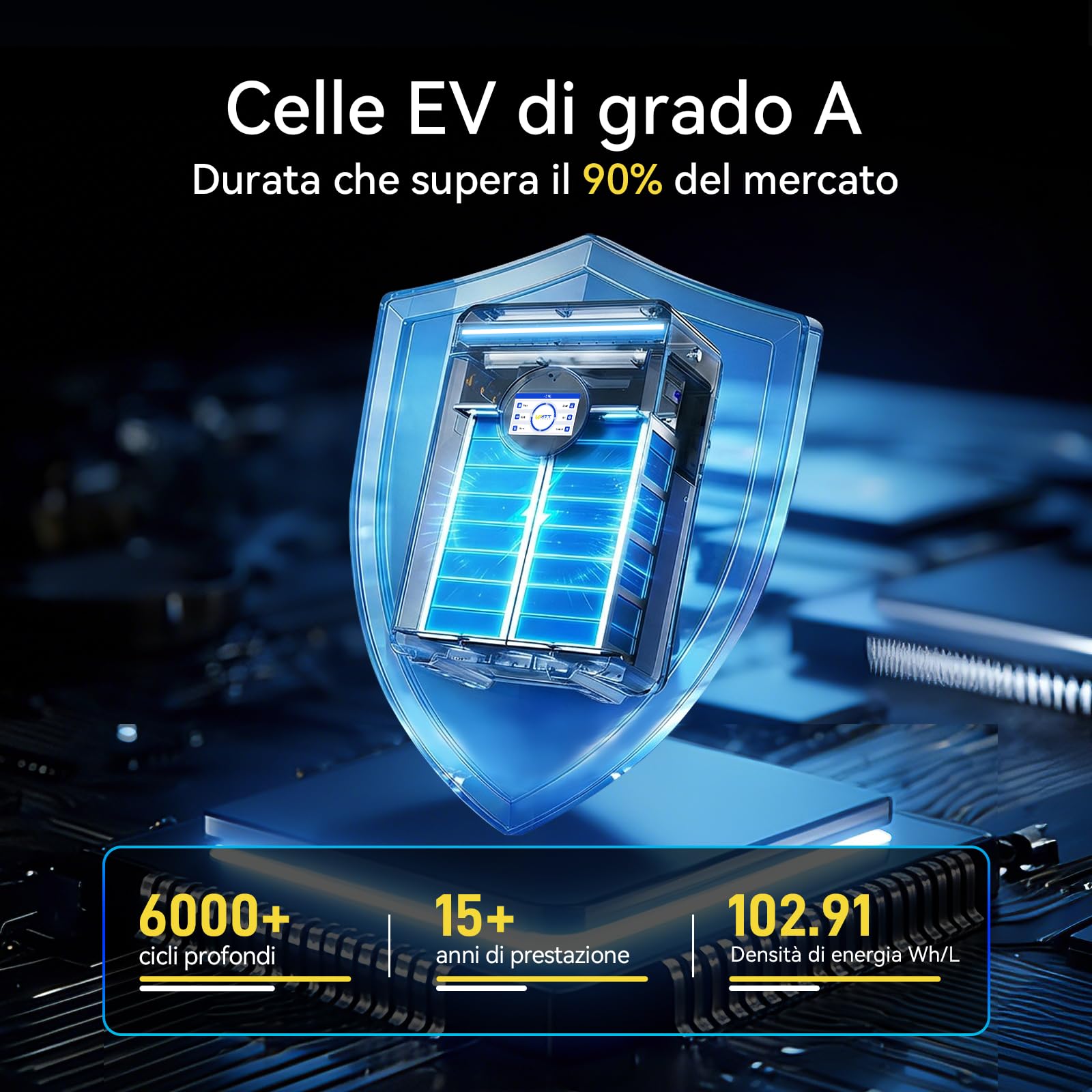 WattCycle Batteria LiFePO4 48V 100Ah 5,12kWh, Batteria al Litio per Accumulo Fotovoltaico Domestico con BMS Intelligente 100A, Celle Grade A EV, Bluetooth per Sistemi Off-Grid e Backup Energia
