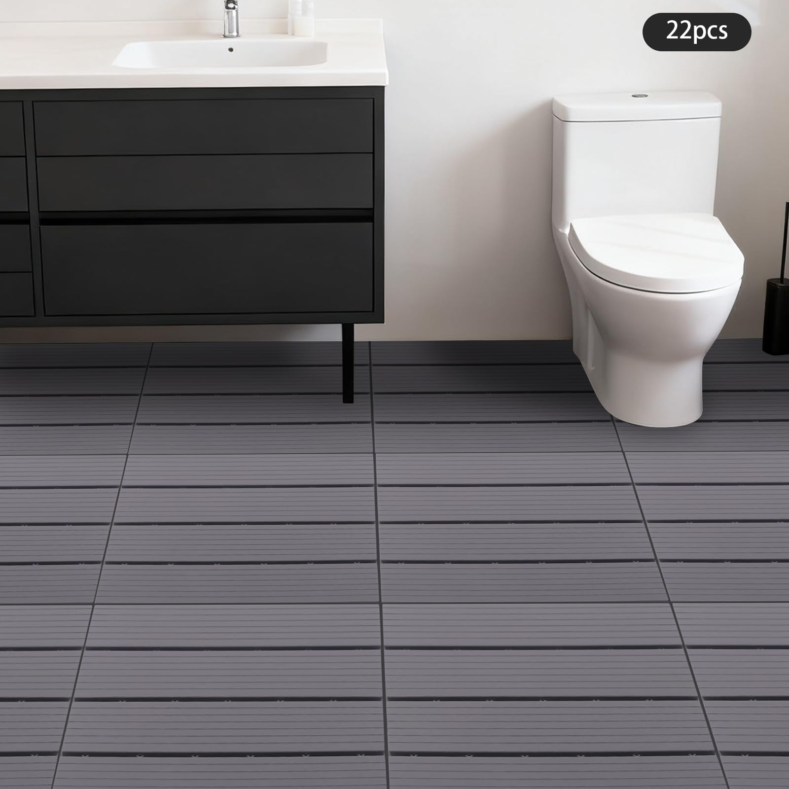 Piastrelle per terrazza, 22 pezzi, in polipropilene, 30 x 30 x 1,6 cm, grigio, sistema a clic