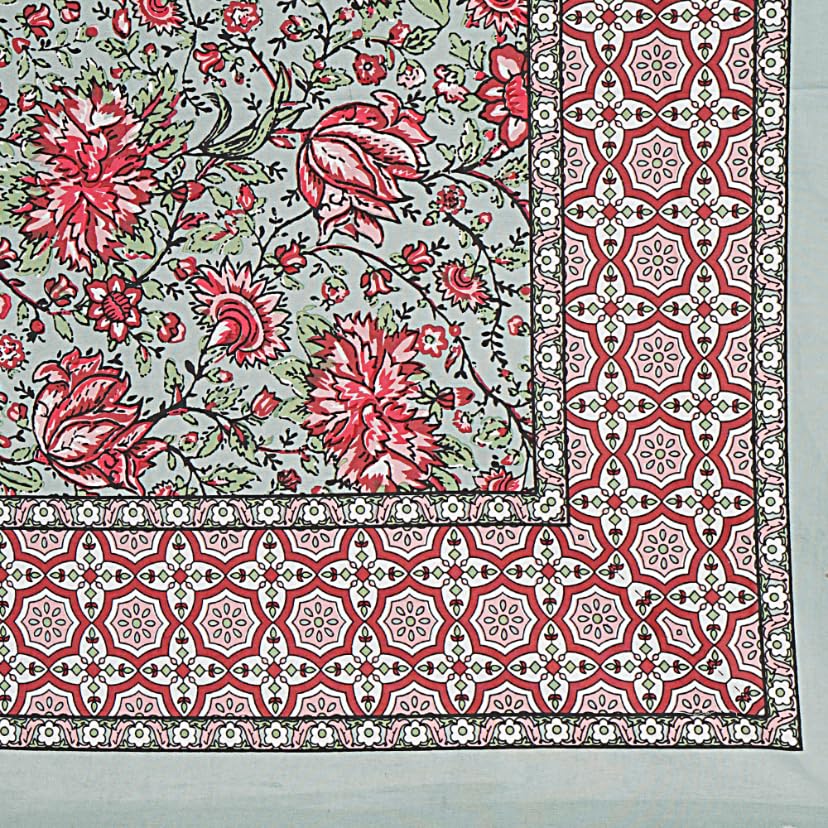 Image of Living Roots Jaipuri Hand Block Print Double Cotton Bedsheet & 2 Pillow Covers, for Mattress Upto 8 inches Thick, No Colour Bleeding, Pink Colour, Super King Size 96 * 104 inches, 150TC (580-B)