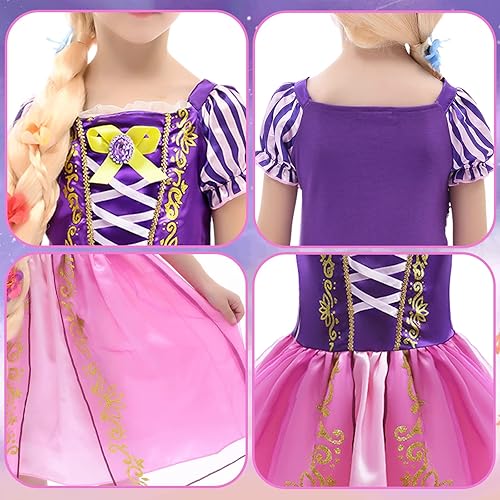 Miniatura 4 de Tacobear Rapunzel - Vestido de princesa para niñas, disfraz de princesa con peluca, corona y alfiler de mariposa, disfraz de Halloween, cumpleaños,