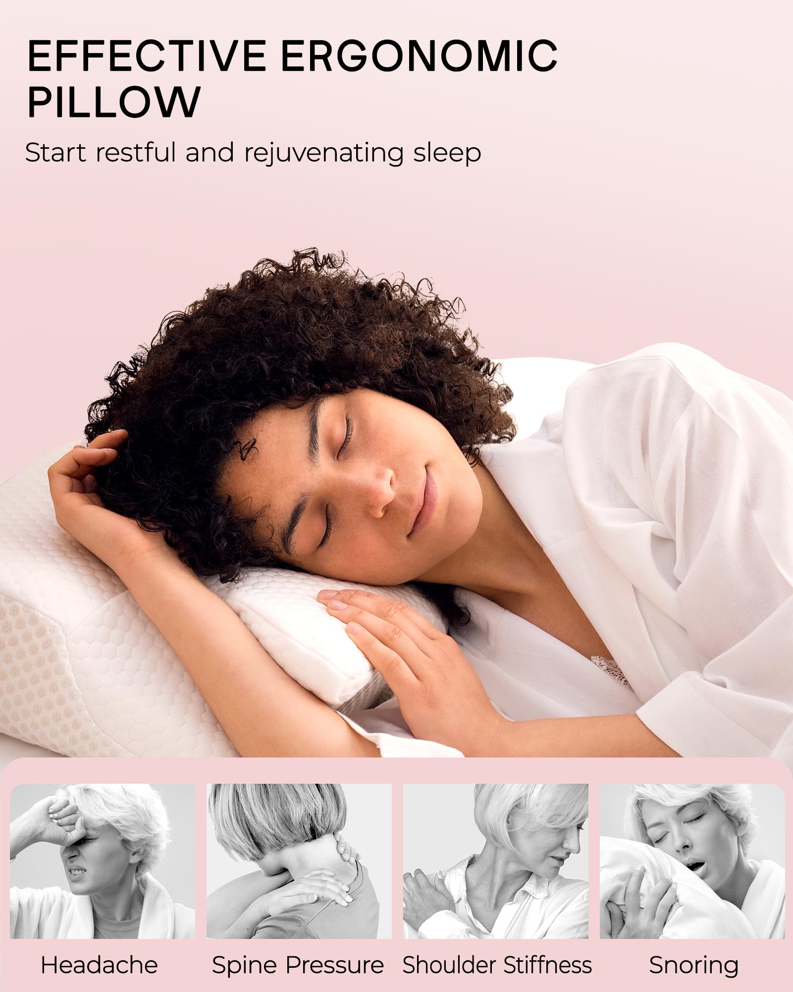 Elviros Nackenkissen aus Memory Foam, Ergonomisches Kopfkissen Nackenschmerzen, für Rücken, Seiten und Bauchschläfer, Waschbarer, Kühler Kissenbezug, 64×(11,5/13)×40 cm