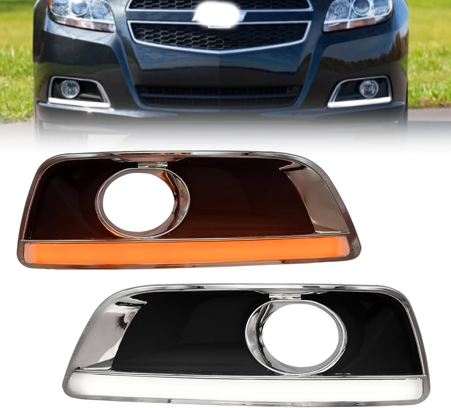 LED DRL Fog Lights Cover Compatible With 2013 2014 2015 Malibu White/Amber DRL Bezel with Yellow Turn Signal Lights and White Daytime Running Lights